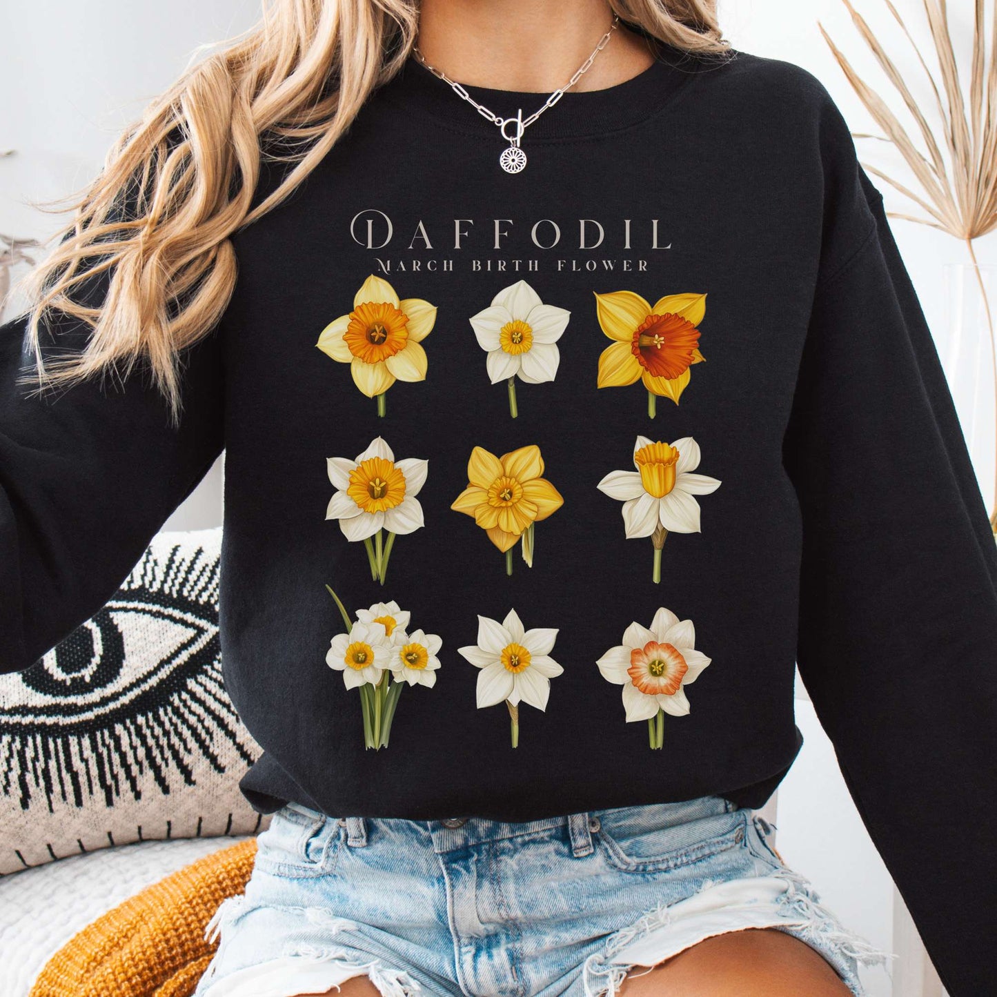 Sweatshirt Black / S Daffodil March Birth Month Flower Sweatshirt The Mystic Eden