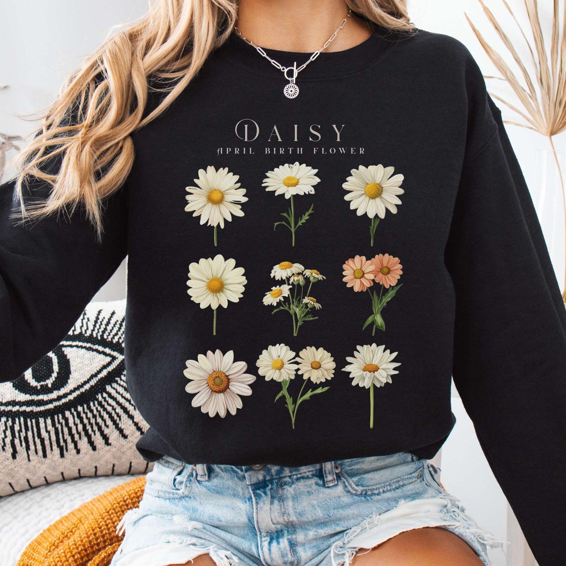 Sweatshirt Black / S Daisy April Birth Month Flower Sweatshirt The Mystic Eden
