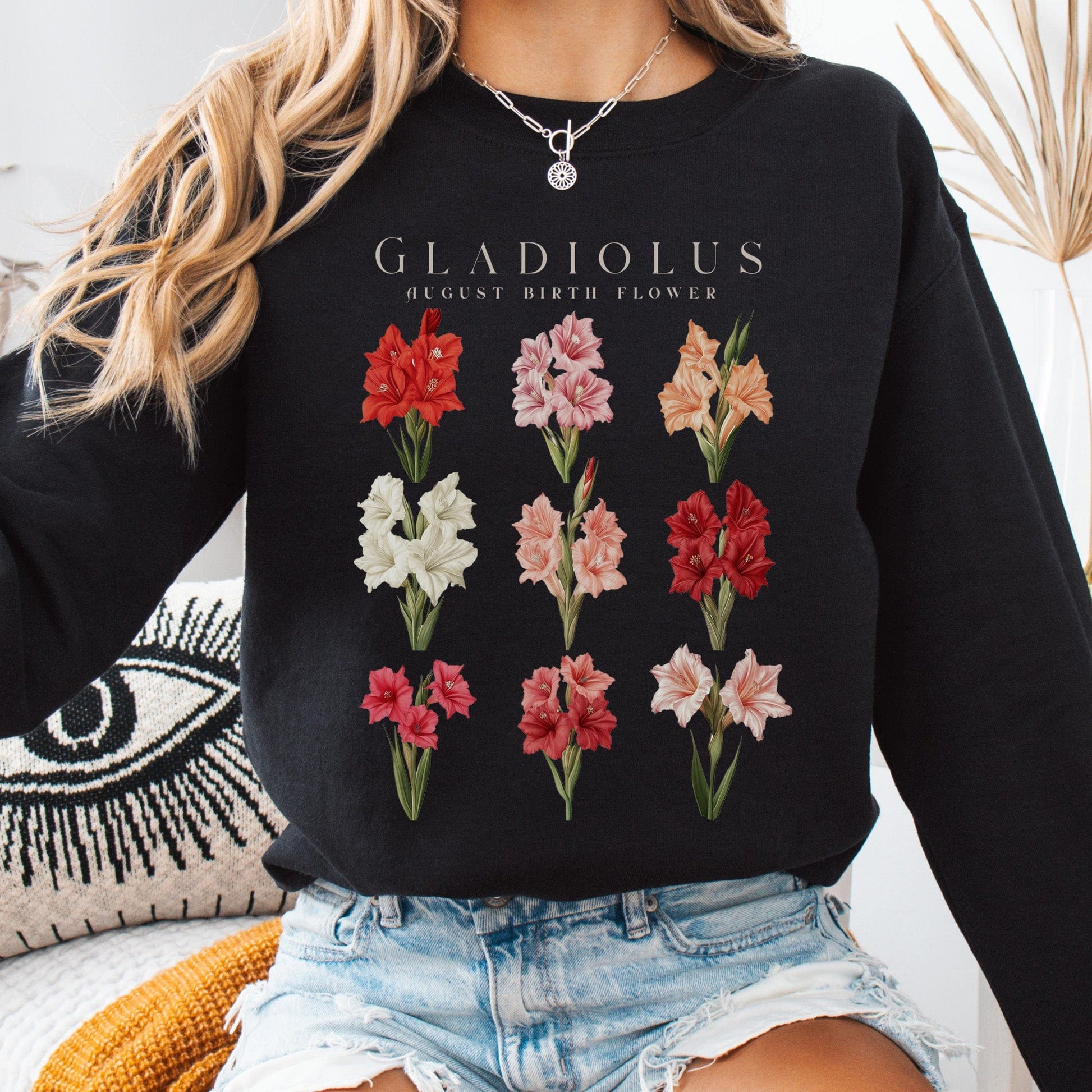 Sweatshirt Black / S Gladiolus August Birth Month Flower Sweatshirt The Mystic Eden