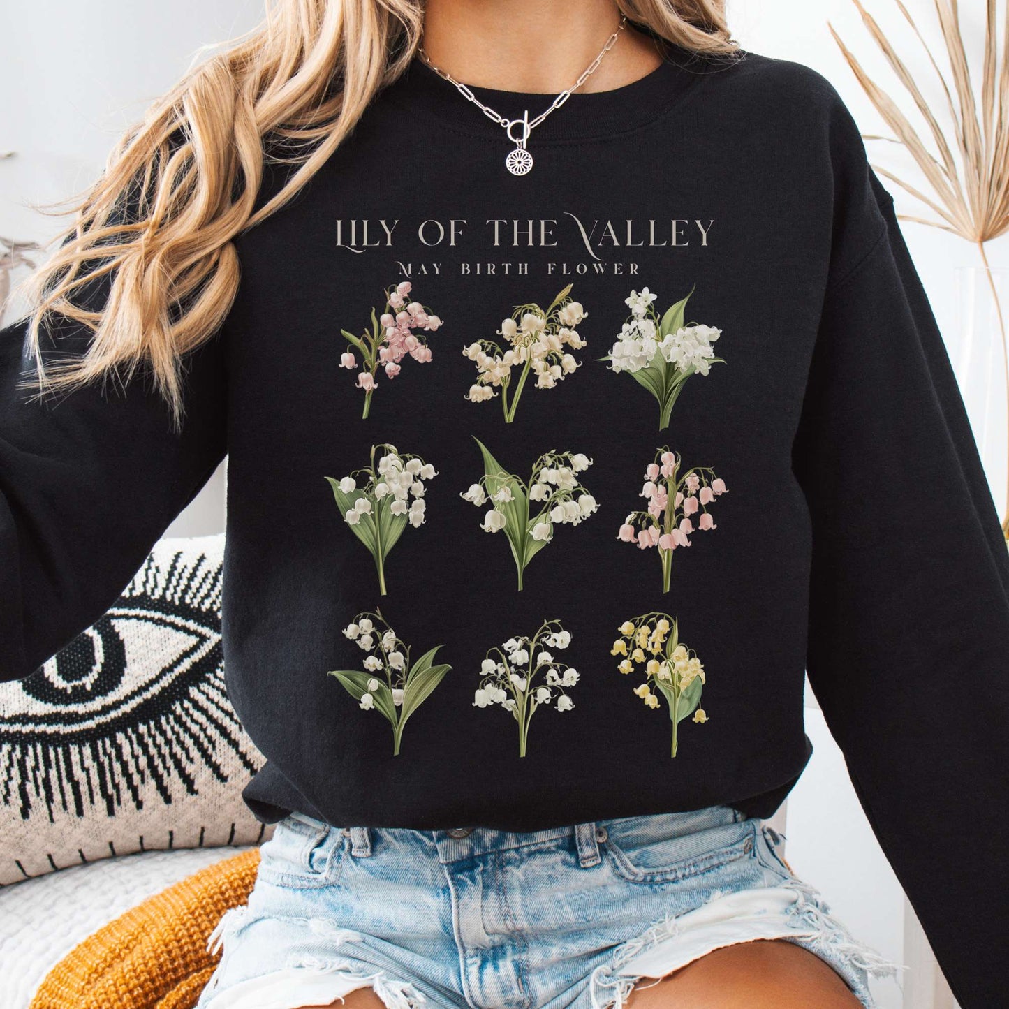 Sweatshirt Black / S Lily of the Valley May Birth Month Flower Sweatshirt The Mystic Eden