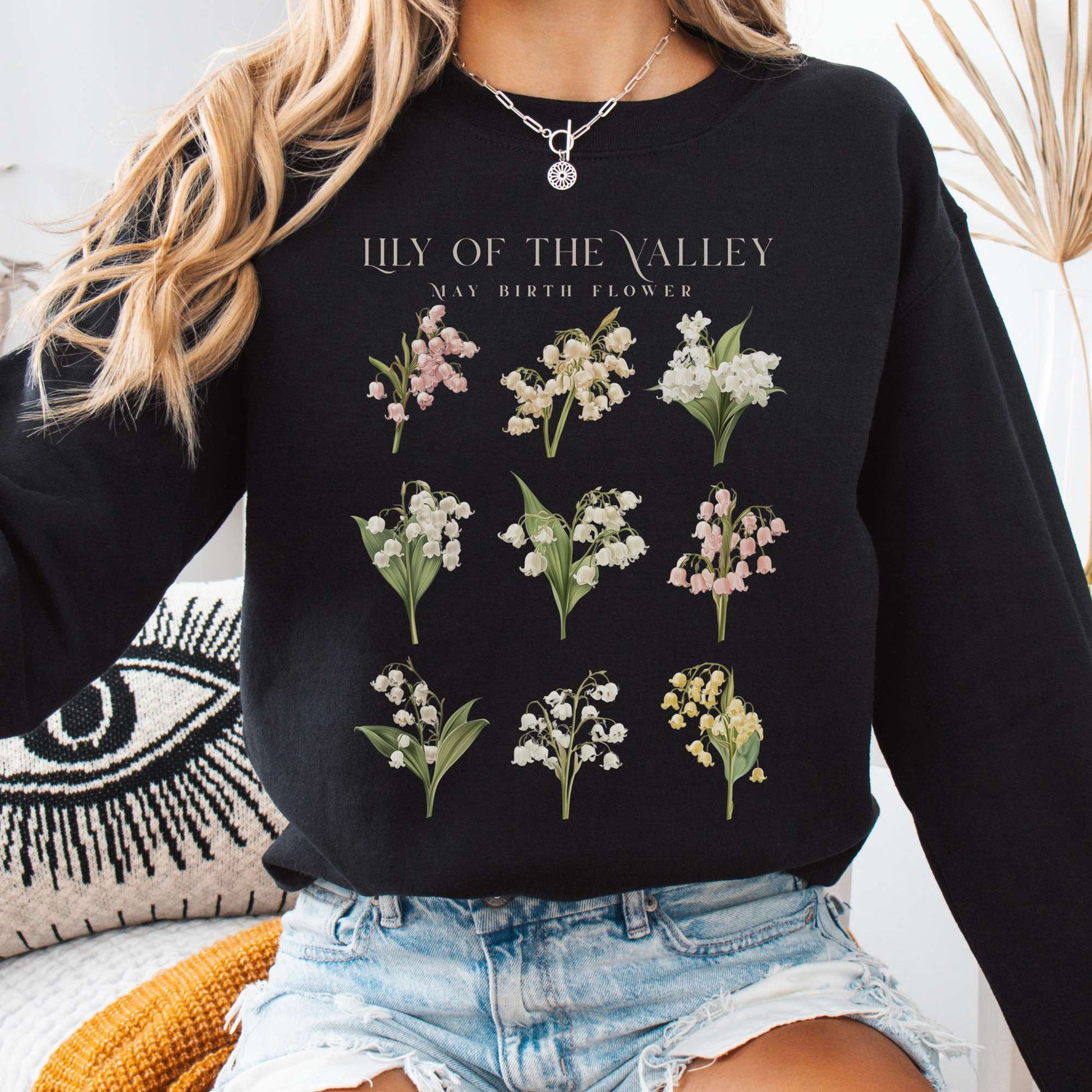 Sweatshirt Black / S Lily of the Valley May Birth Month Flower Sweatshirt The Mystic Eden