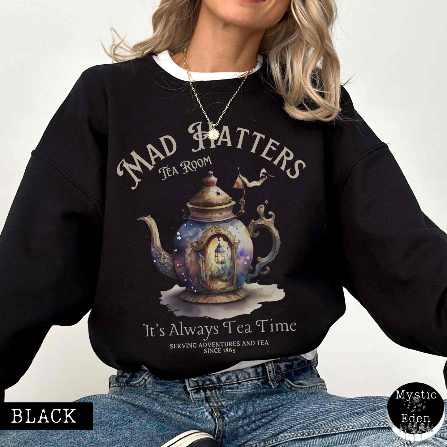 Sweatshirt Black / S Mad Hatter Sweatshirt Alice in Wonderland Sweater The Mystic Eden