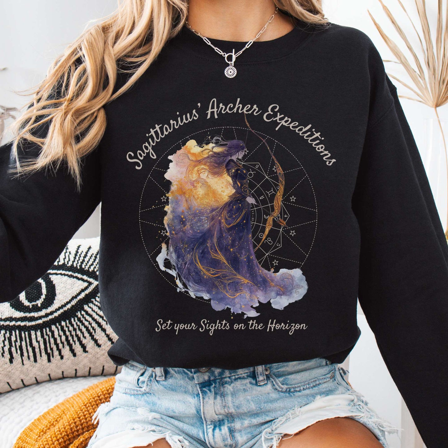 Sweatshirt Black / S Sagittarius' Archer Expeditions Zodiac Sweatshirt The Mystic Eden
