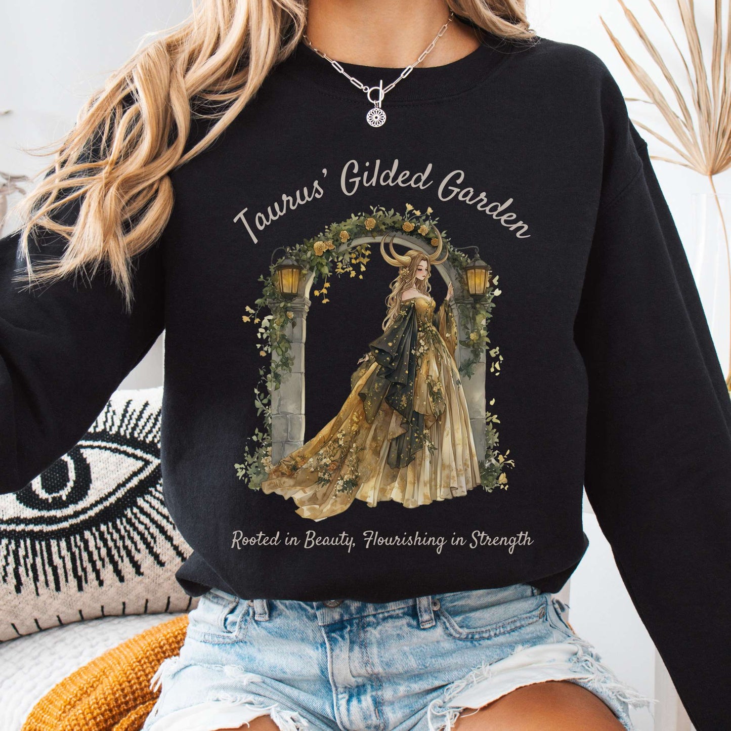 Sweatshirt Black / S Taurus' Gilded Garden Zodiac Sweatshirt The Mystic Eden