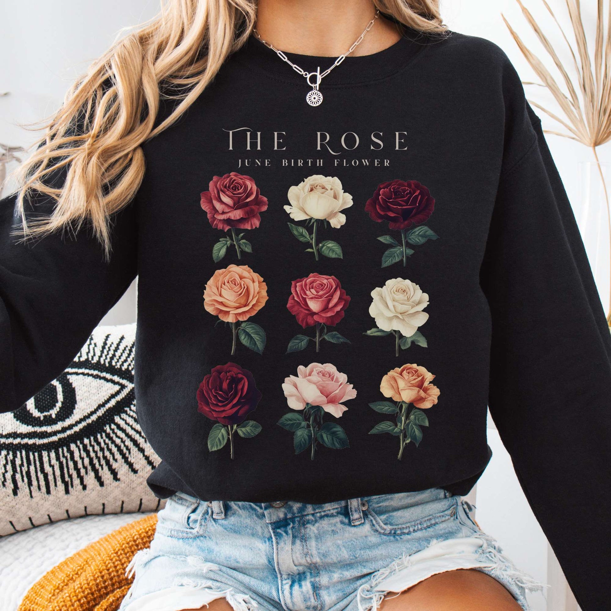 Sweatshirt Black / S The Rose June Birth Month Flower Sweatshirt The Mystic Eden