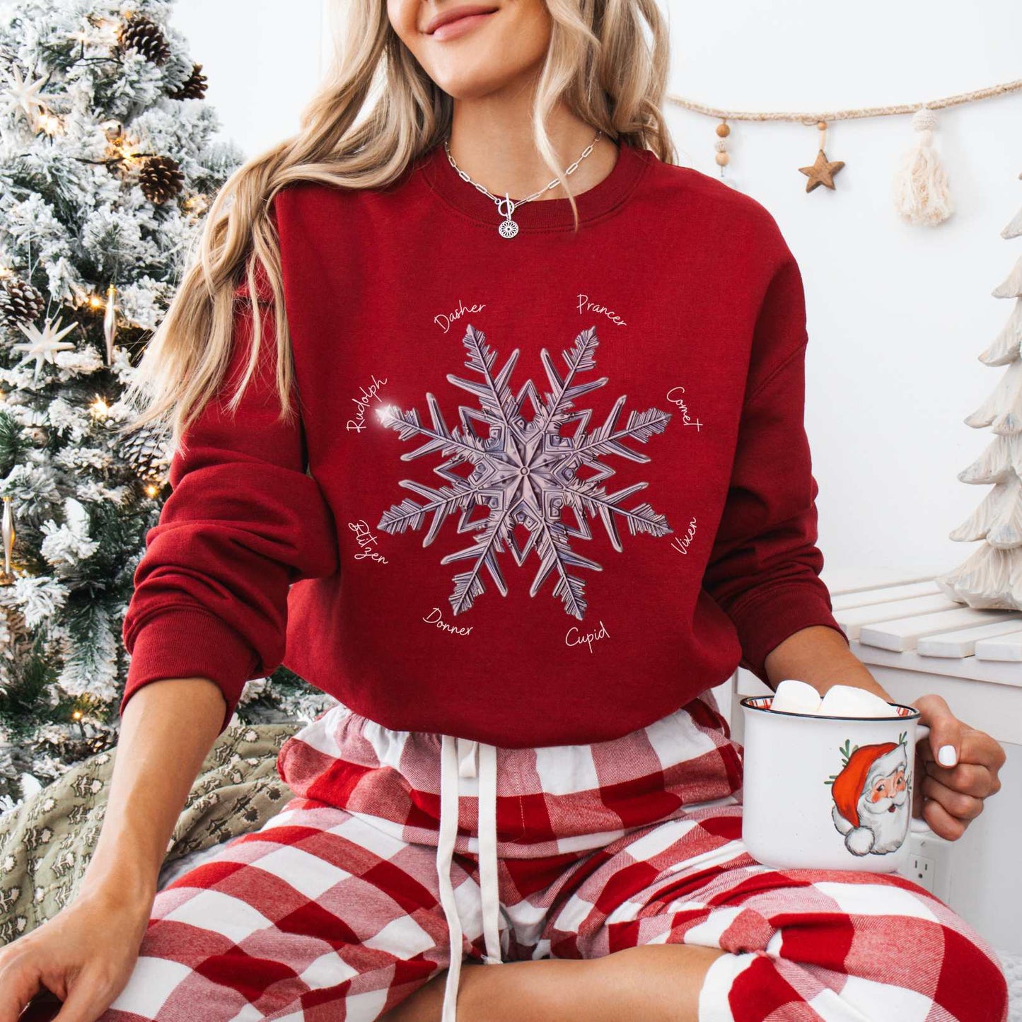 Sweatshirt Cardinal Red / S Snowflake Santa's Reindeer Christmas Sweatshirt The Mystic Eden