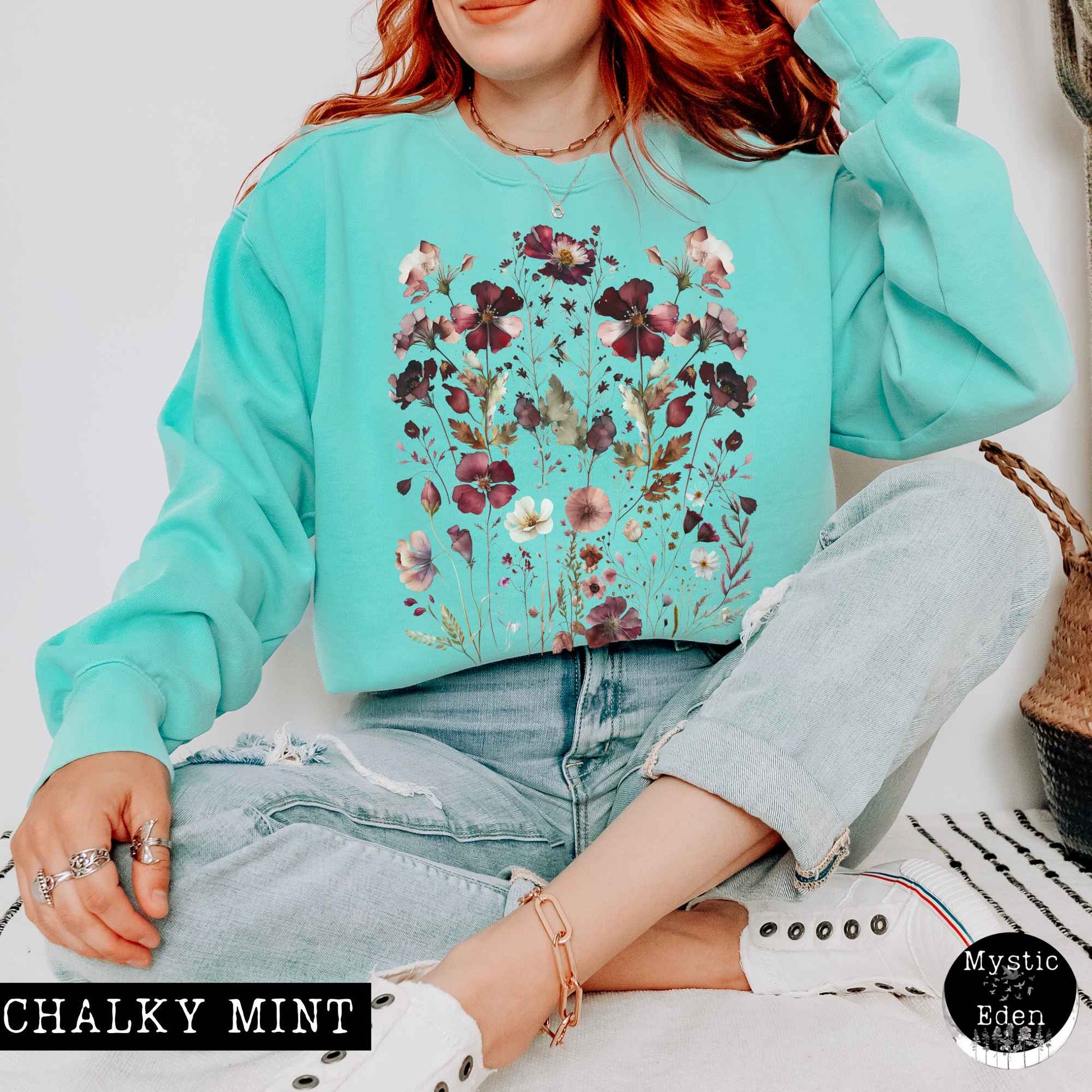 Sweatshirt Chalky Mint / S Vintage Maroon Floral Sweatshirt The Mystic Eden