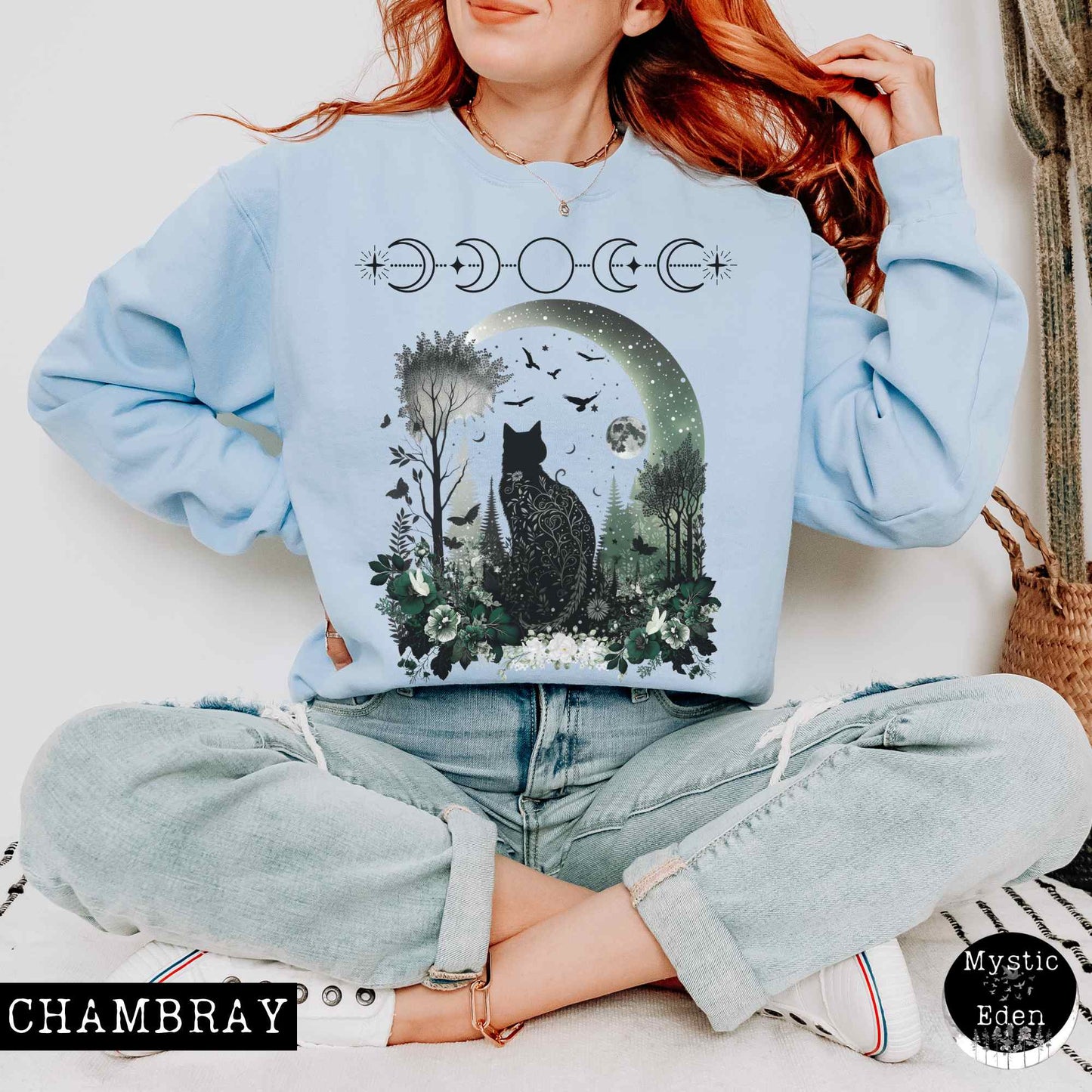 Sweatshirt Chambray / S Mystical Black Cat Sweatshirt The Mystic Eden