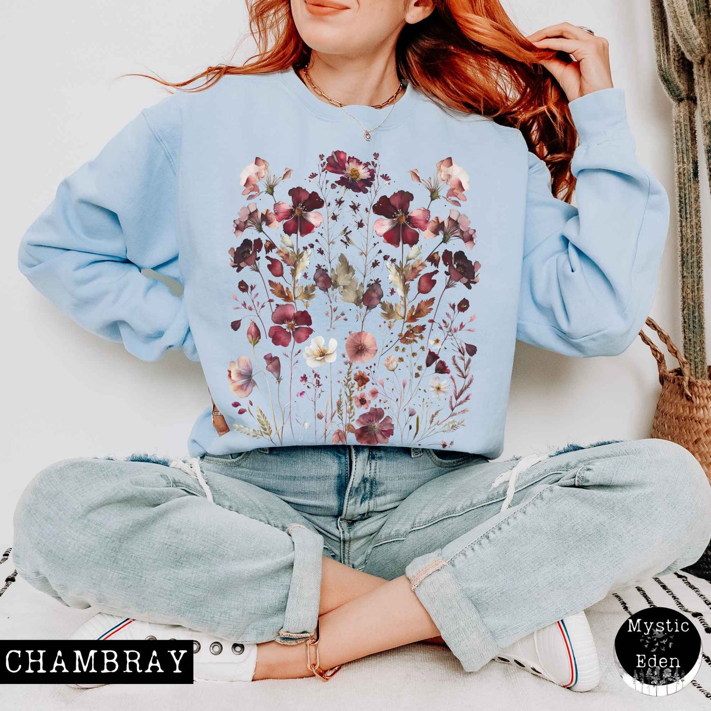 Sweatshirt Chambray / S Vintage Maroon Floral Sweatshirt The Mystic Eden