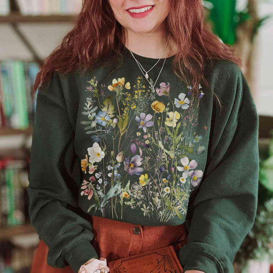 Sweatshirt Cottagecore Spring Wildflowers Sweatshirt The Mystic Eden