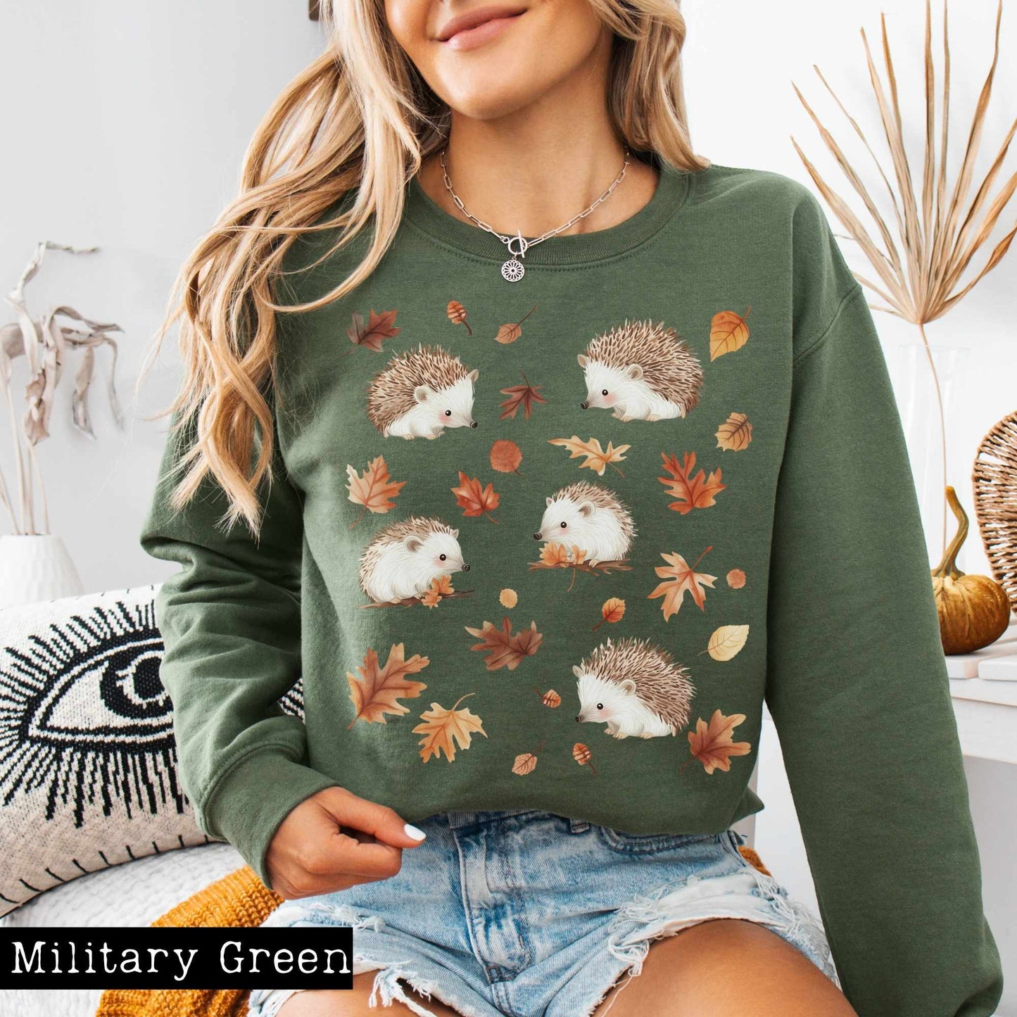 Sweatshirt Cute Hedgehogs Autumn Leaves Cottagecore Sweatshirt The Mystic Eden