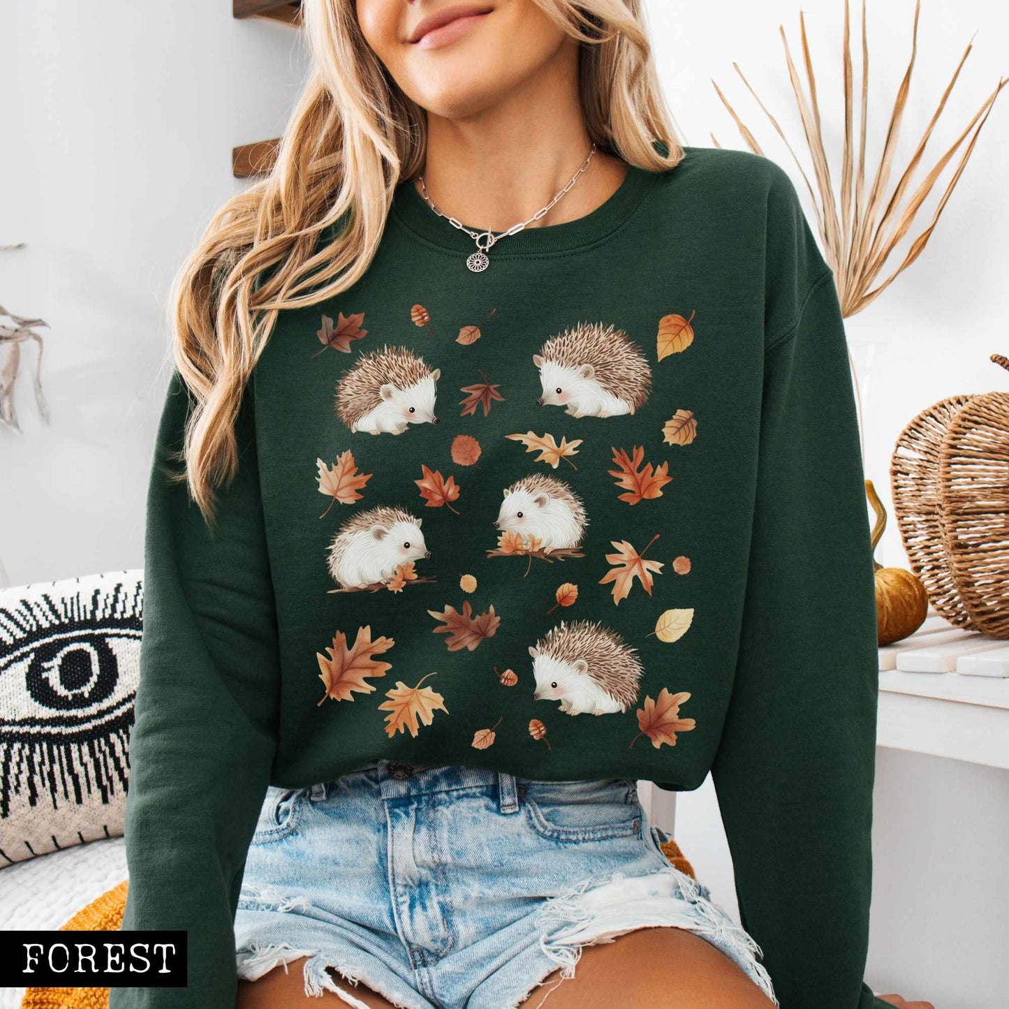 Sweatshirt Cute Hedgehogs Autumn Leaves Cottagecore Sweatshirt The Mystic Eden