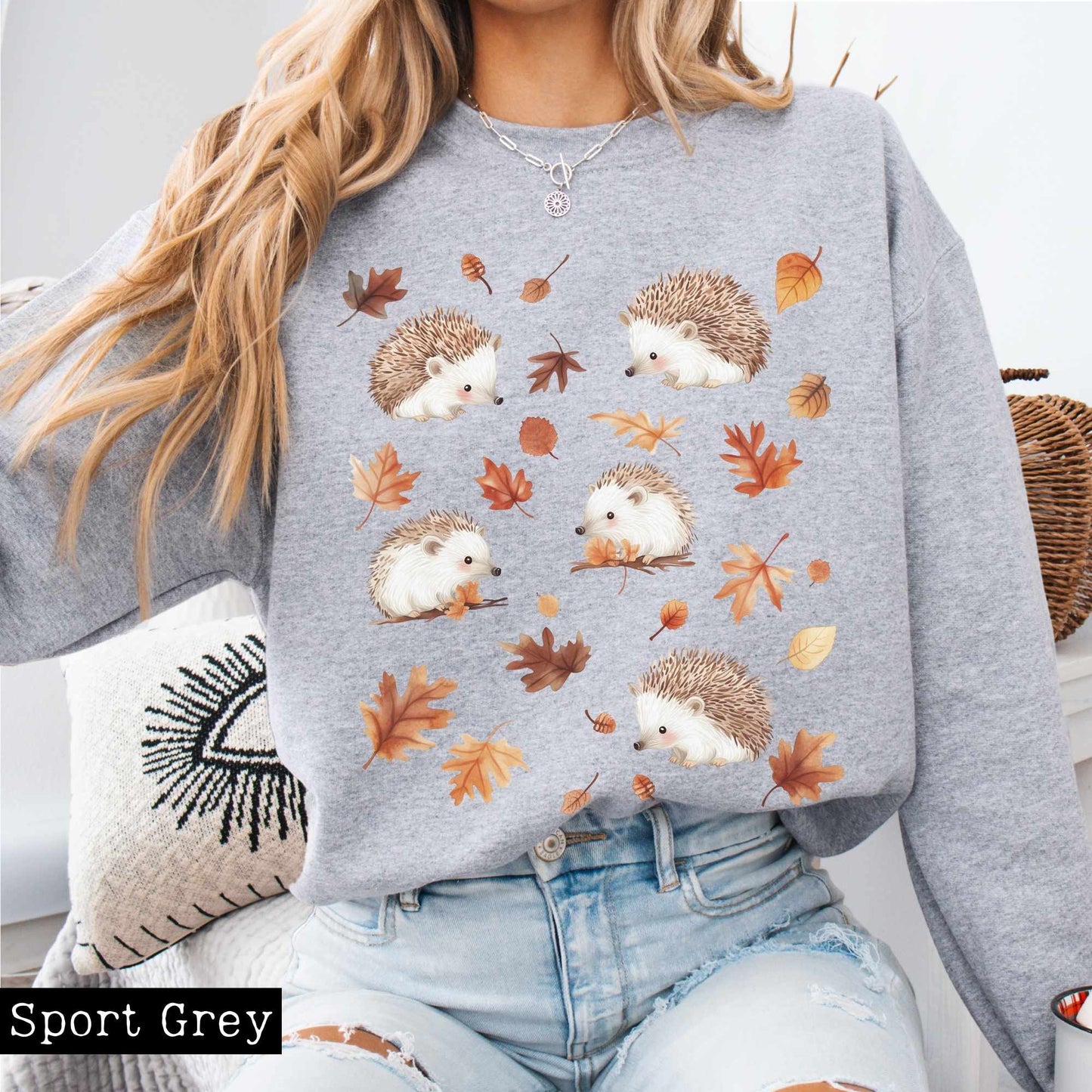 Sweatshirt Cute Hedgehogs Autumn Leaves Cottagecore Sweatshirt The Mystic Eden