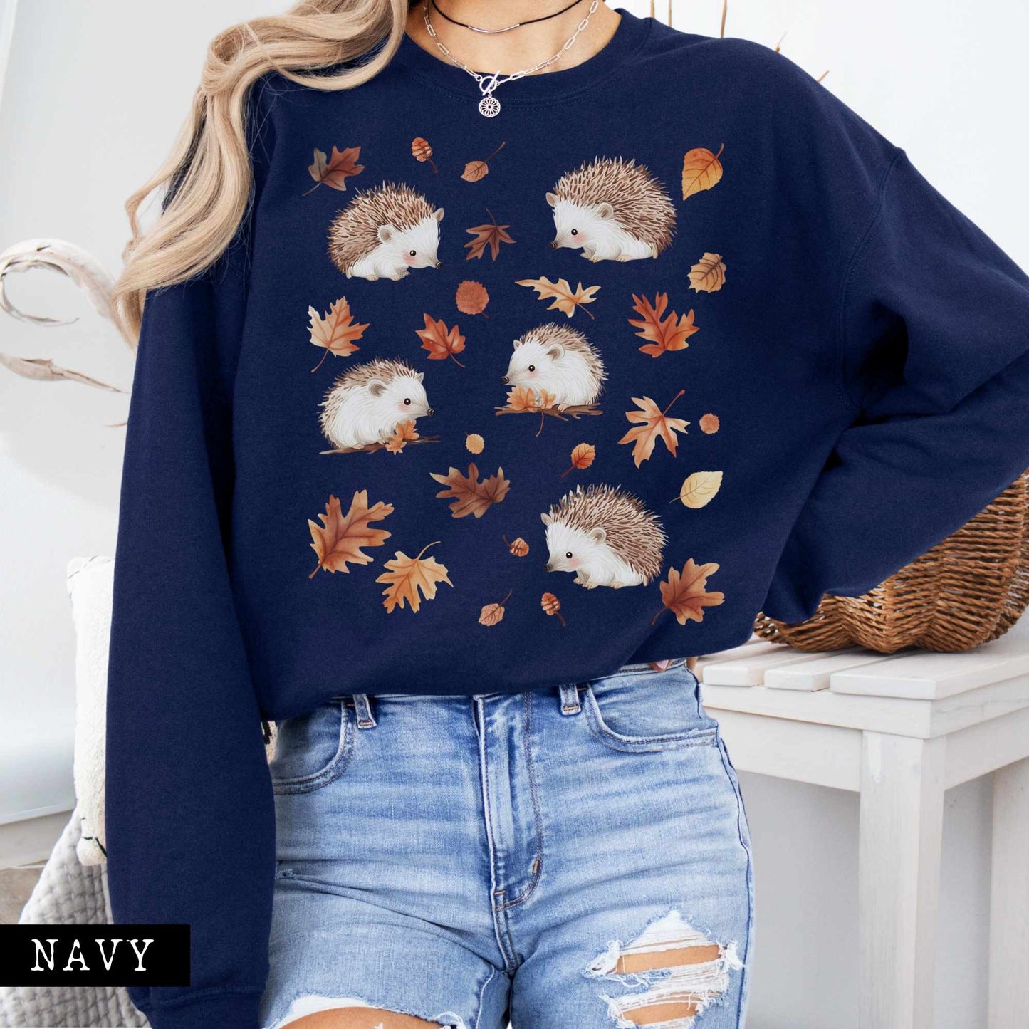 Sweatshirt Cute Hedgehogs Autumn Leaves Cottagecore Sweatshirt The Mystic Eden