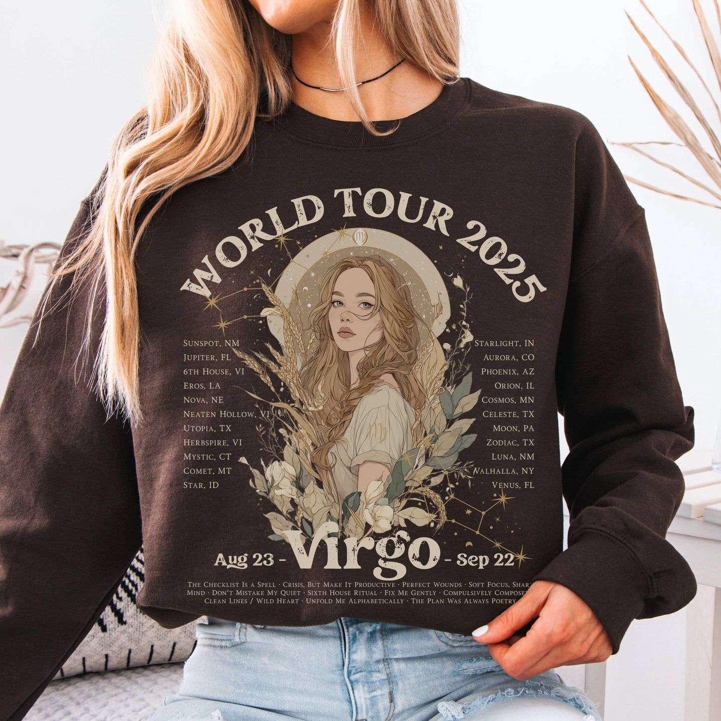 Sweatshirt Dark Chocolate / S Virgo Concert Sweatshirt - Zodiac World Tour 2025 Sweatshirt The Mystic Eden