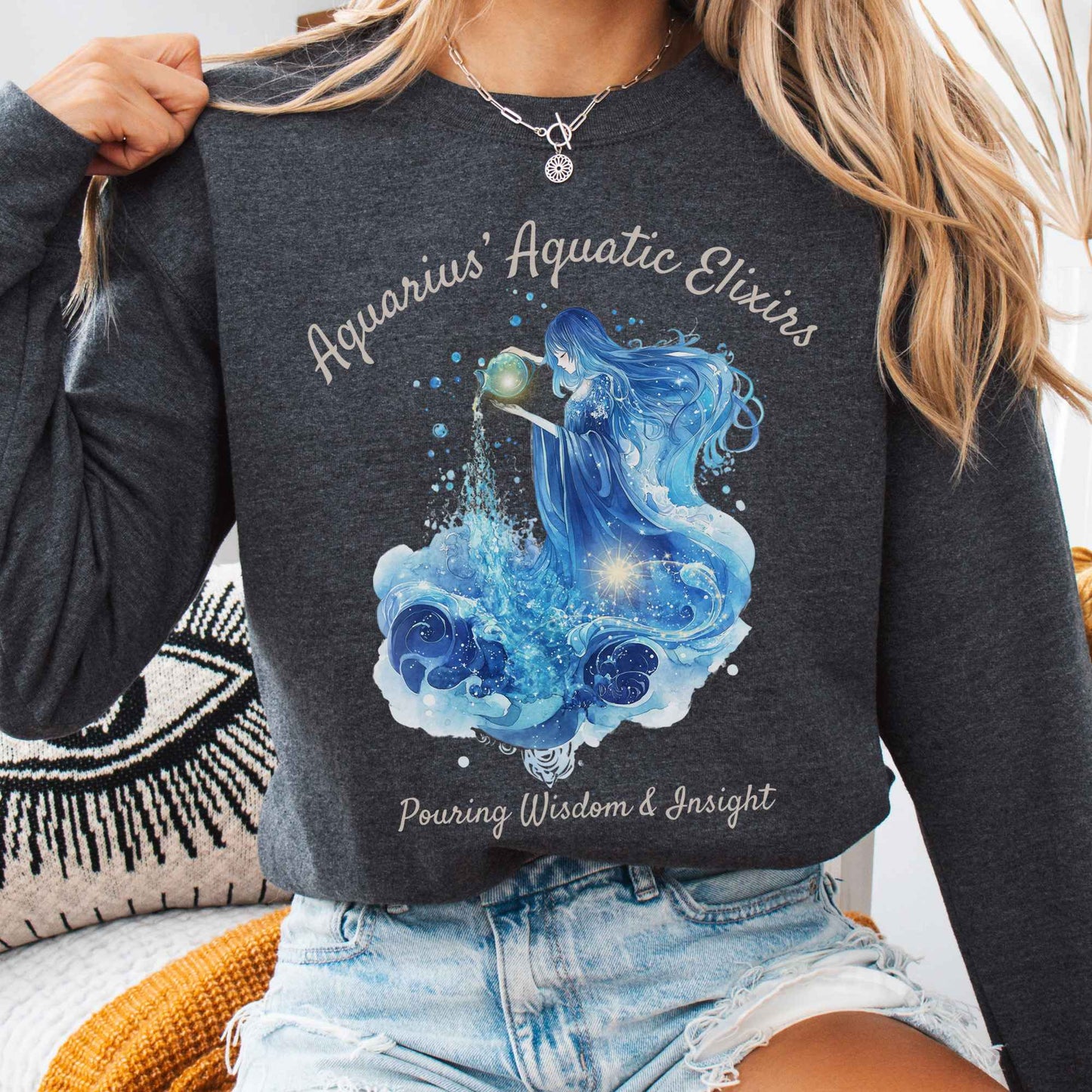 Sweatshirt Dark Heather / S Aquarius' Aquatic Elixirs Zodiac Sweatshirt The Mystic Eden