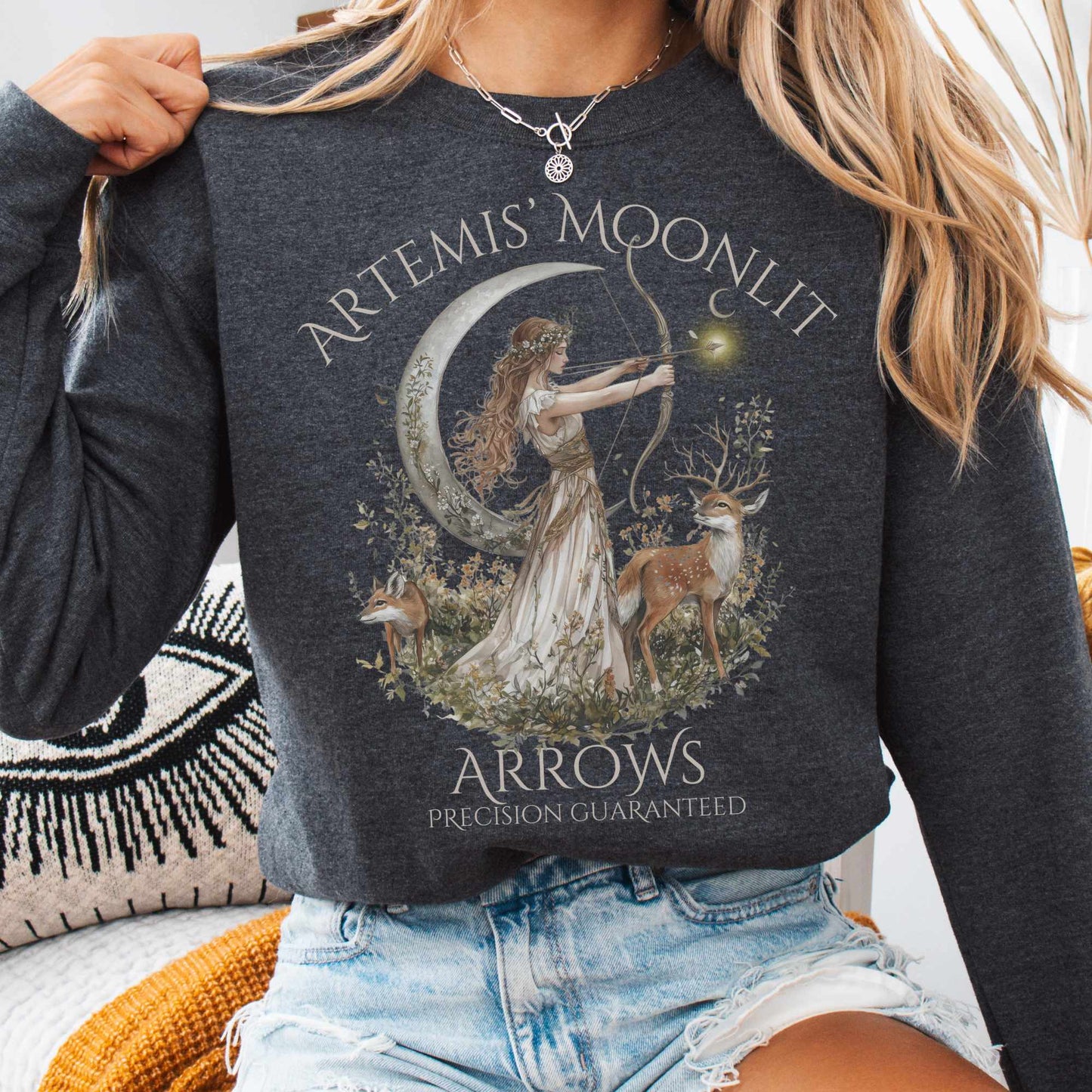 Sweatshirt Dark Heather / S Artemis' Moonlit Arrows Sweatshirt The Mystic Eden