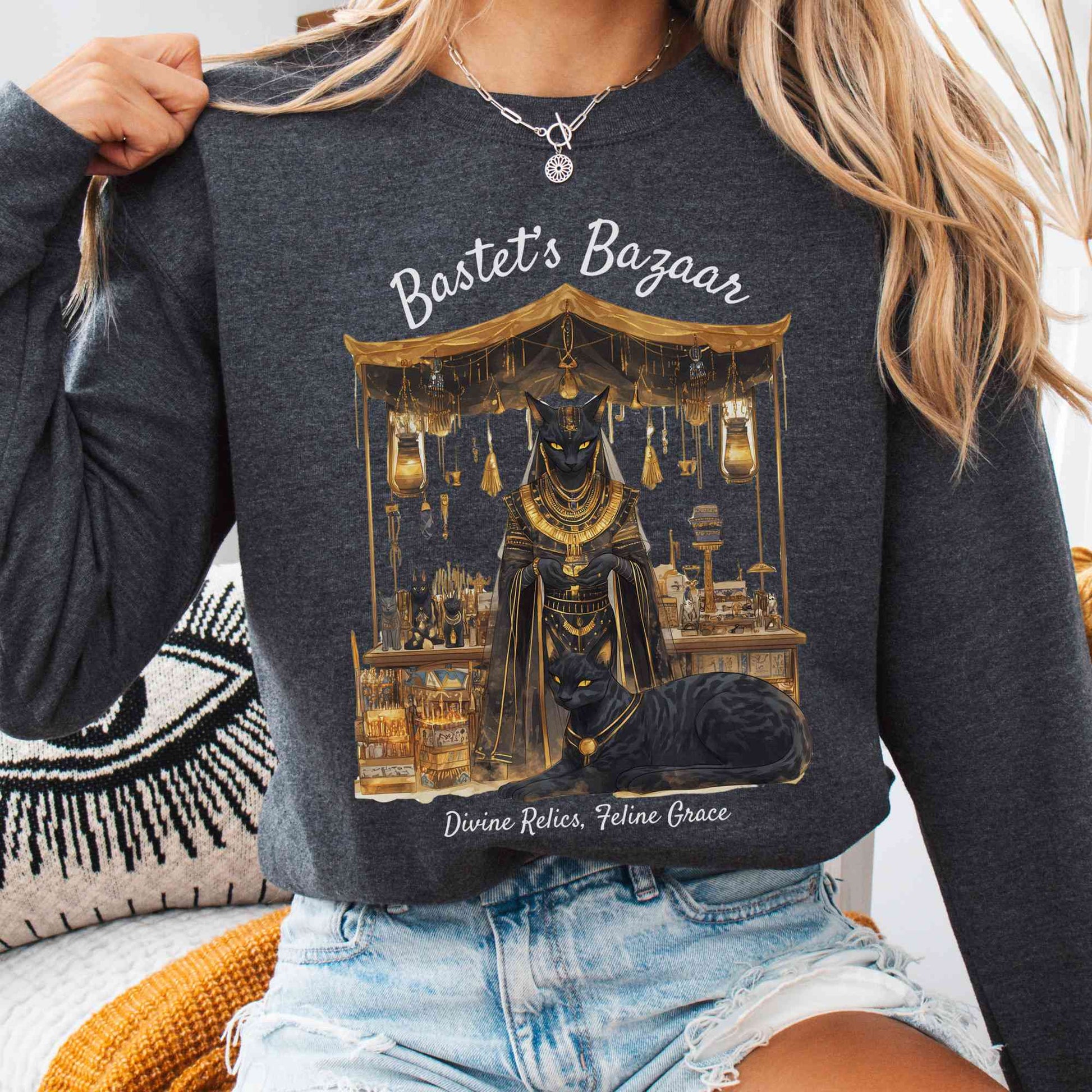 Sweatshirt Dark Heather / S Bastet's Bazaar Goddess Sweatshirt The Mystic Eden