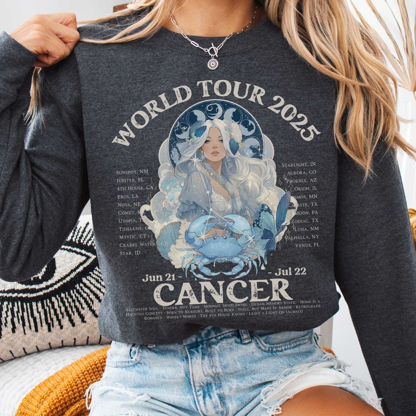 Sweatshirt Dark Heather / S Cancer Concert Sweatshirt - Zodiac World Tour 2025 Sweatshirt The Mystic Eden
