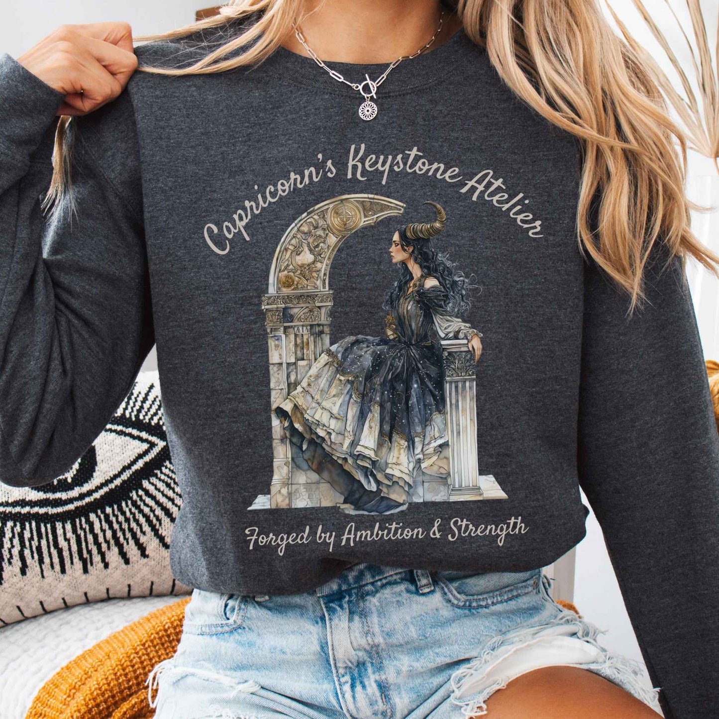 Sweatshirt Dark Heather / S Capricorn's Keystone Atelier Zodiac Sweatshirt The Mystic Eden