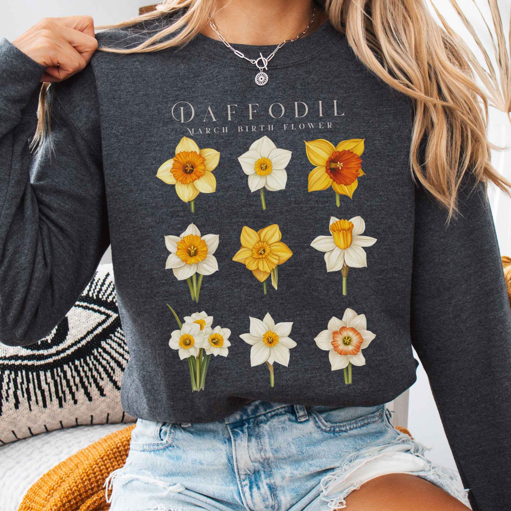 Sweatshirt Dark Heather / S Daffodil March Birth Month Flower Sweatshirt The Mystic Eden
