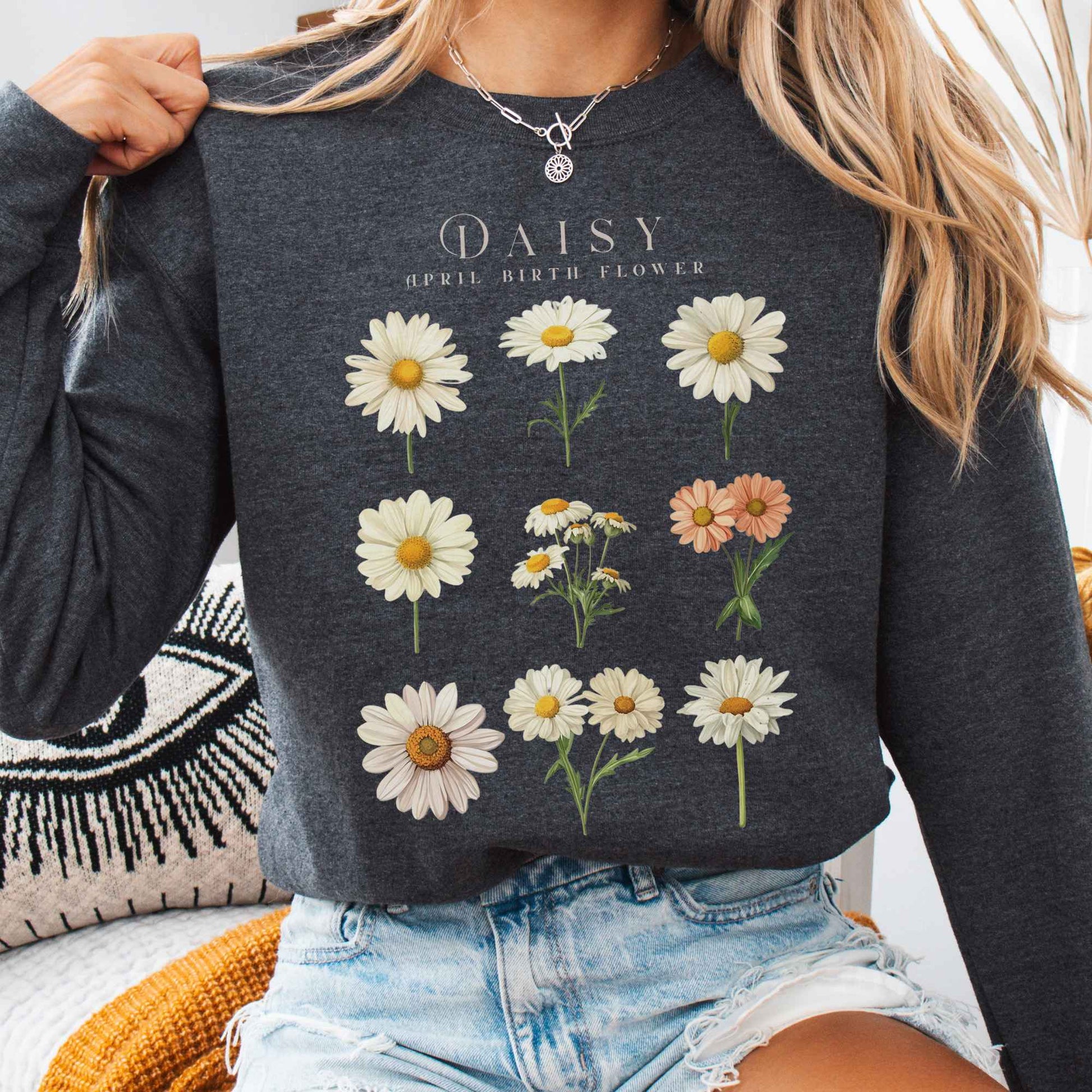 Sweatshirt Dark Heather / S Daisy April Birth Month Flower Sweatshirt The Mystic Eden