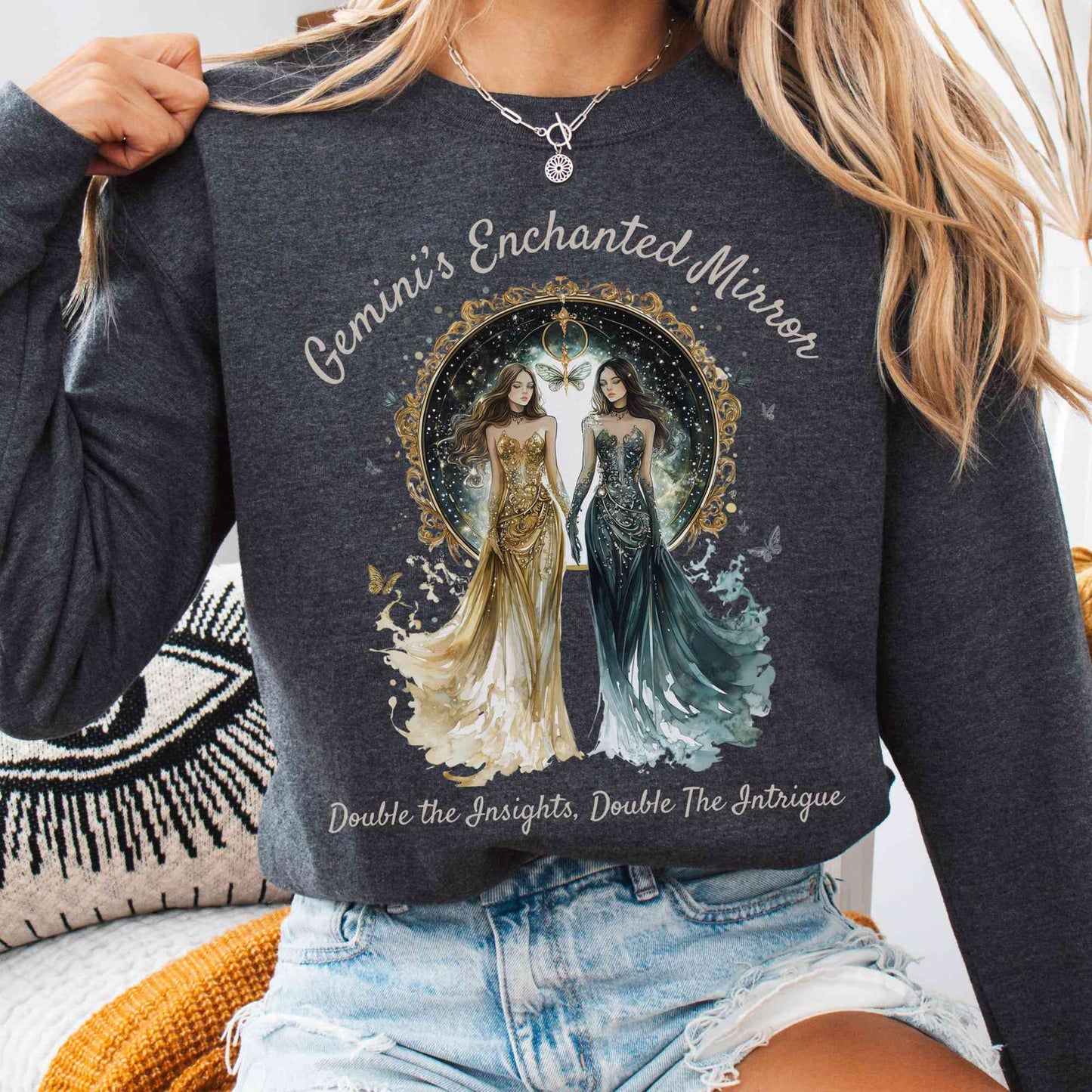 Sweatshirt Dark Heather / S Gemini's Enchanted Mirror Zodiac Sweatshirt The Mystic Eden
