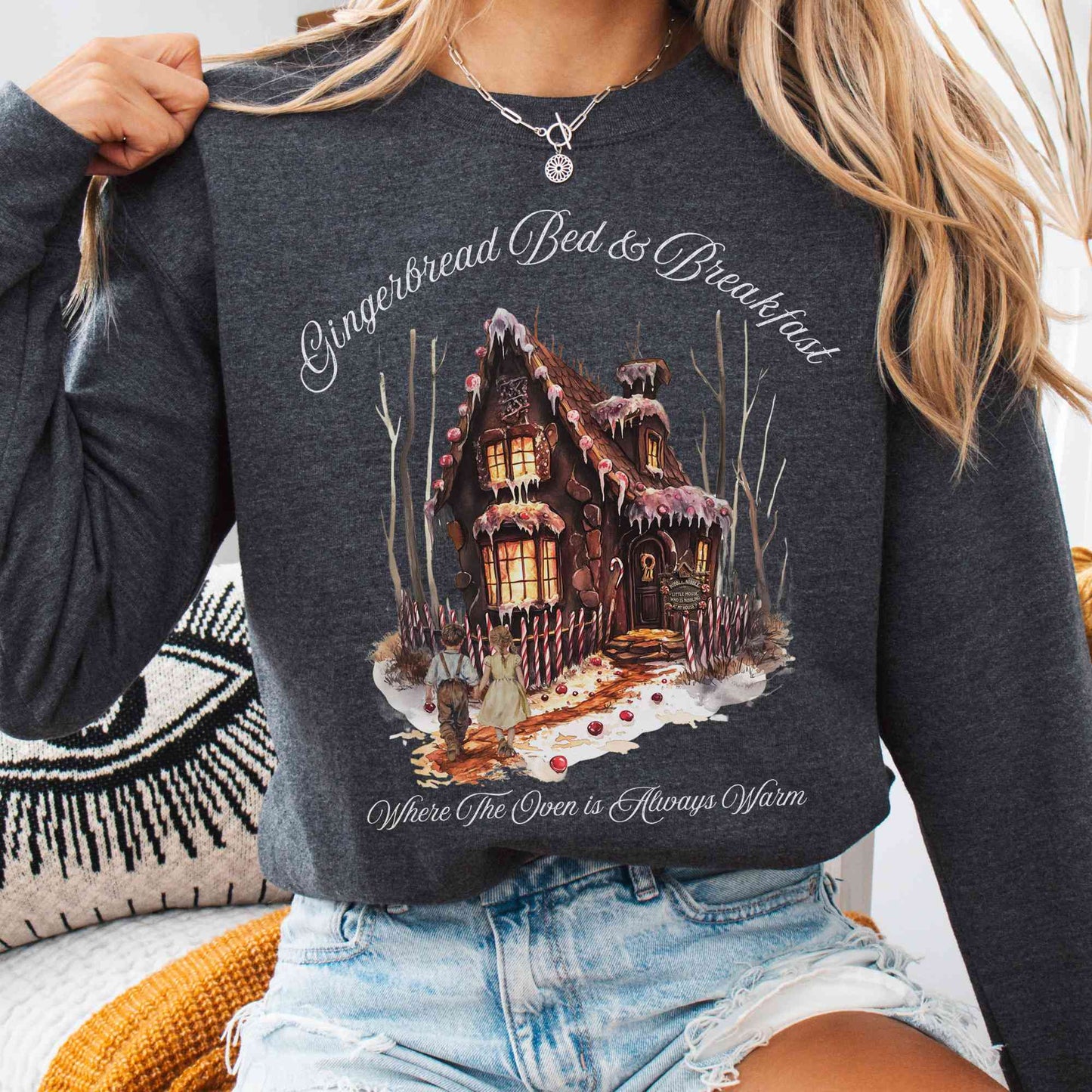 Sweatshirt Dark Heather / S Gingerbread Bed & Breakfast Hansel and Gretel Fairytale Sweatshirt The Mystic Eden