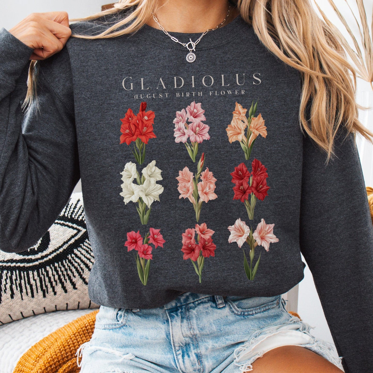 Sweatshirt Dark Heather / S Gladiolus August Birth Month Flower Sweatshirt The Mystic Eden