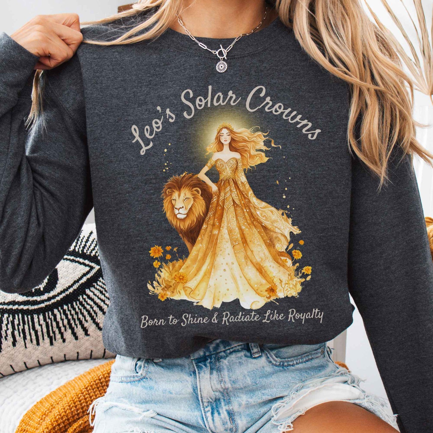 Sweatshirt Dark Heather / S Leo's Solar Crowns Zodiac Sweatshirt The Mystic Eden