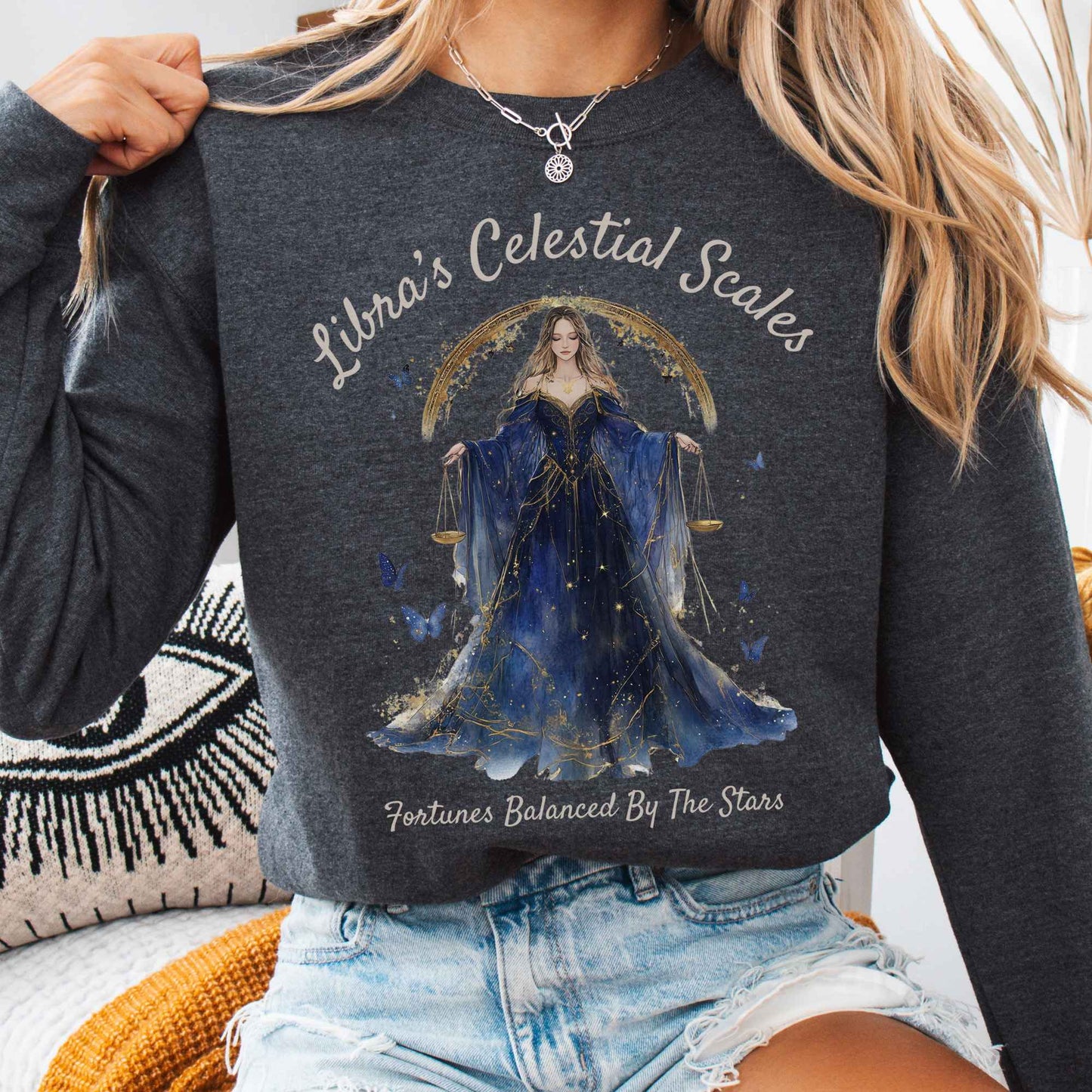 Sweatshirt Dark Heather / S Libra's Celestial Scales Zodiac Sweatshirt The Mystic Eden