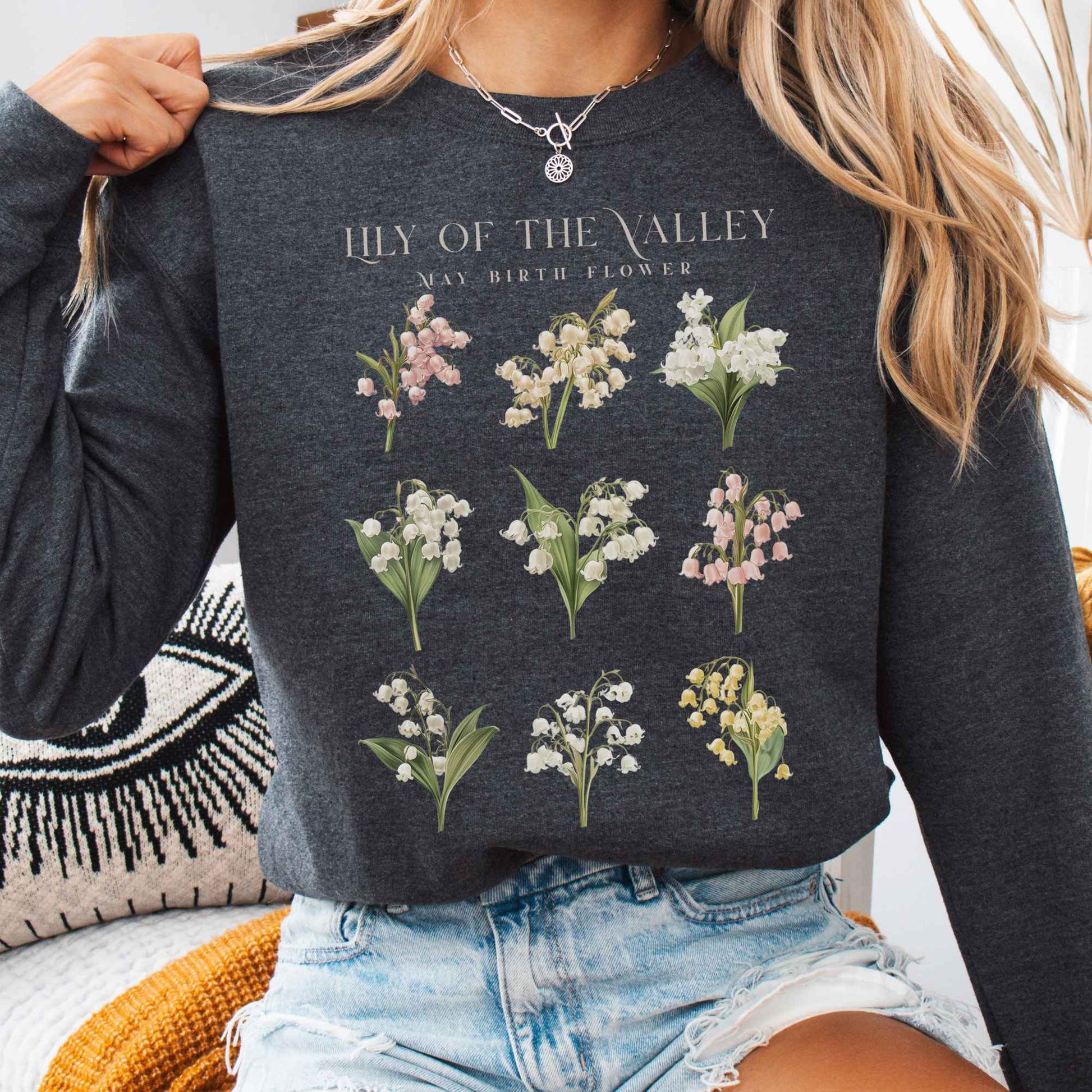Sweatshirt Dark Heather / S Lily of the Valley May Birth Month Flower Sweatshirt The Mystic Eden