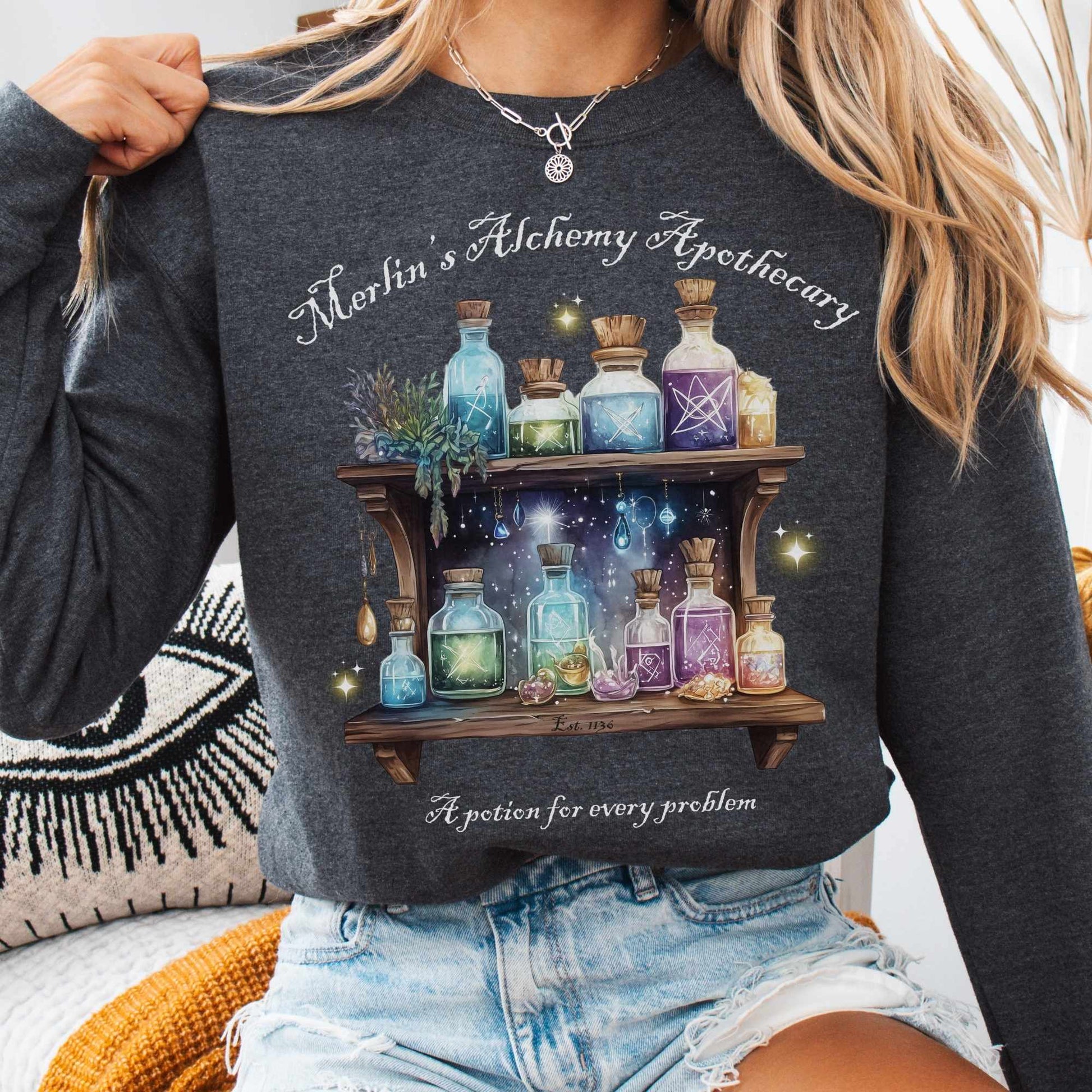 Sweatshirt Dark Heather / S Merlin's Alchemy Apothecary Sweatshirt The Mystic Eden
