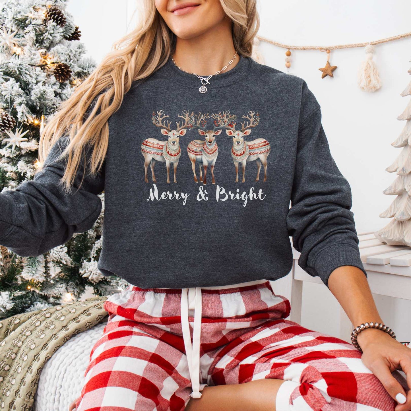 Sweatshirt Dark Heather / S Merry and Bright Christmas Sweatshirt The Mystic Eden