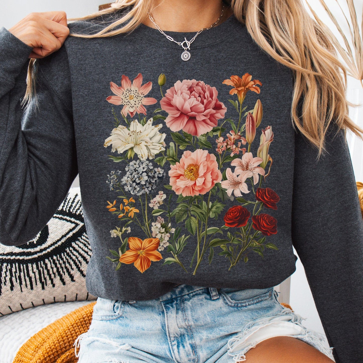 Sweatshirt Dark Heather / S Mixed Floral Sweatshirt The Mystic Eden