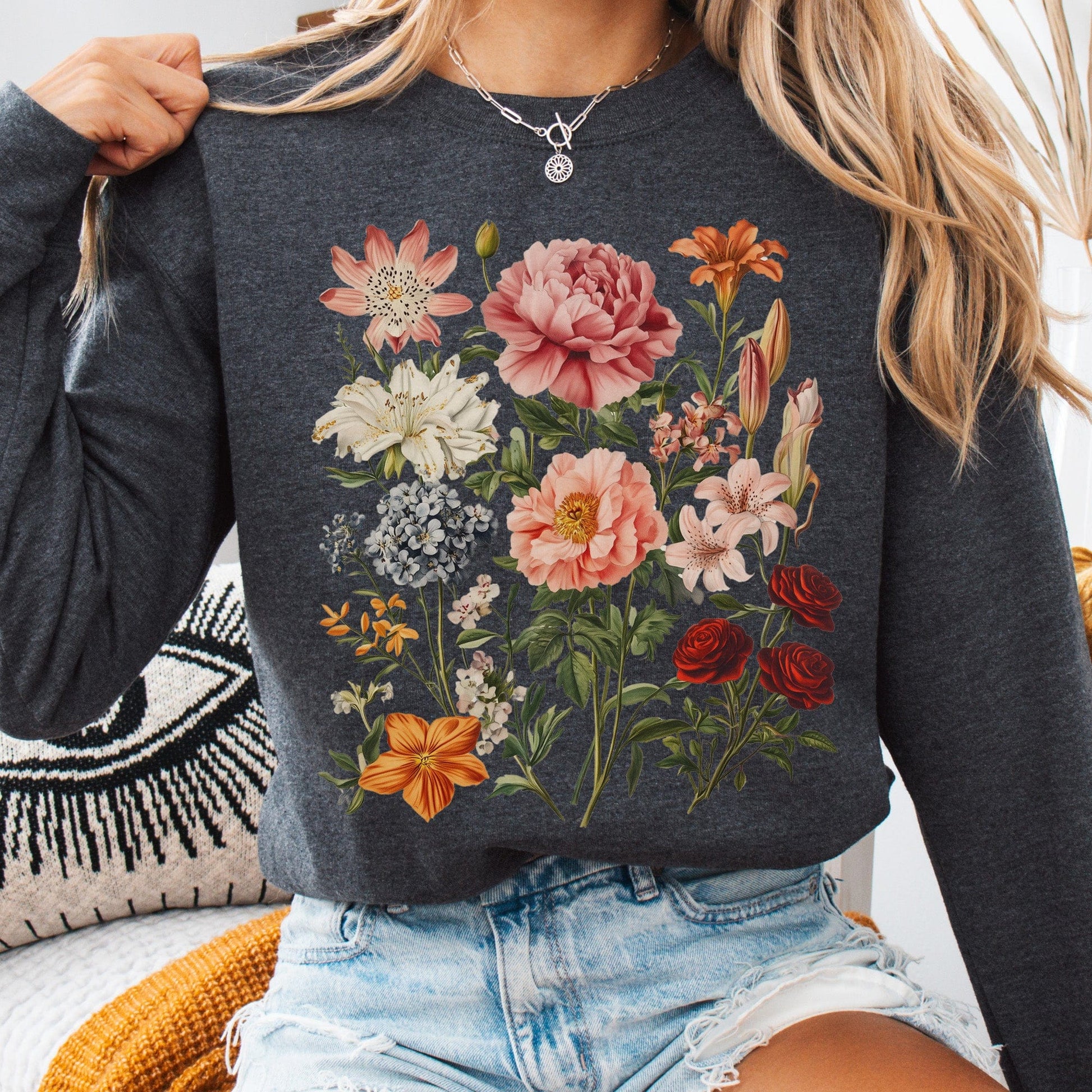 Sweatshirt Dark Heather / S Mixed Floral Sweatshirt The Mystic Eden