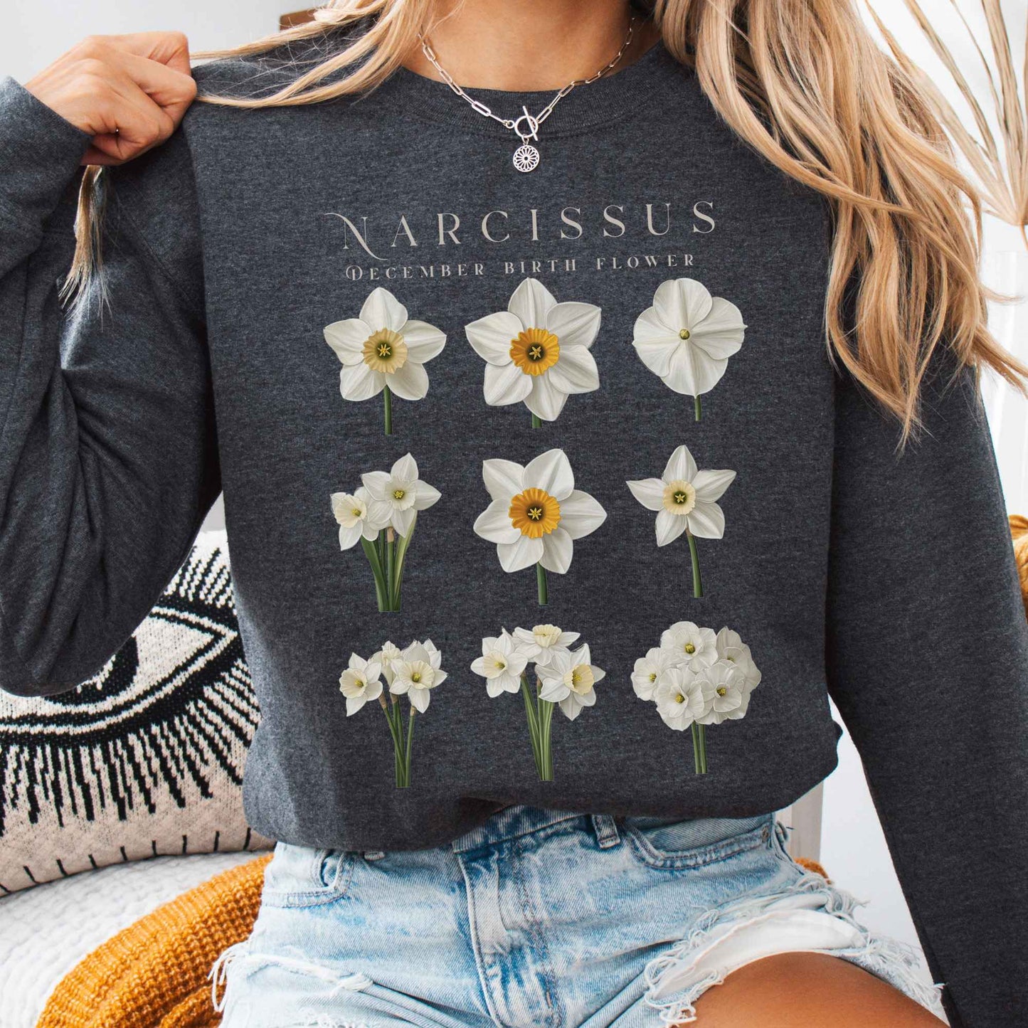 Sweatshirt Dark Heather / S Narcissus December Birth Month Flower Sweatshirt The Mystic Eden