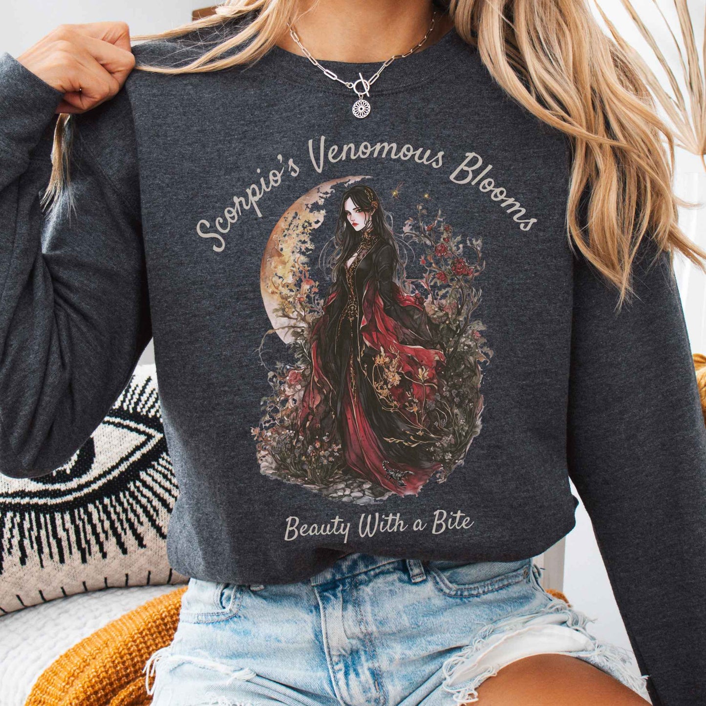Sweatshirt Dark Heather / S Scorpio's Venomous Blooms Zodiac Sweatshirt The Mystic Eden