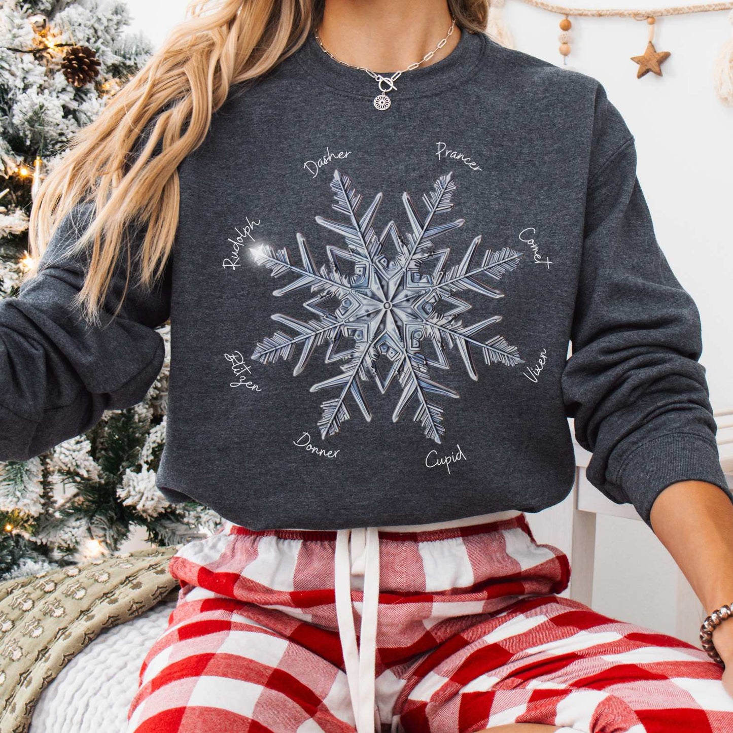 Sweatshirt Dark Heather / S Snowflake Santa's Reindeer Christmas Sweatshirt The Mystic Eden