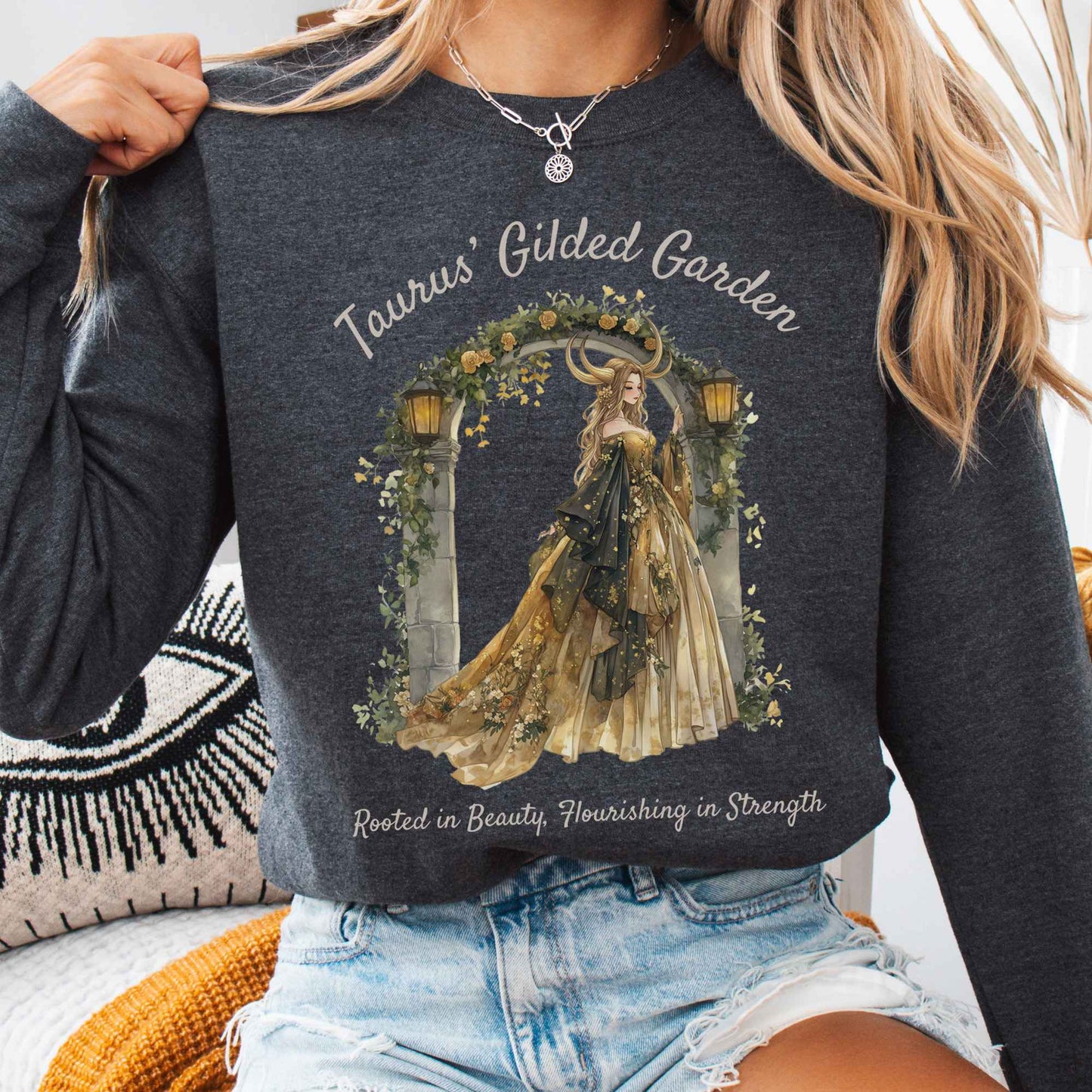 Sweatshirt Dark Heather / S Taurus' Gilded Garden Zodiac Sweatshirt The Mystic Eden