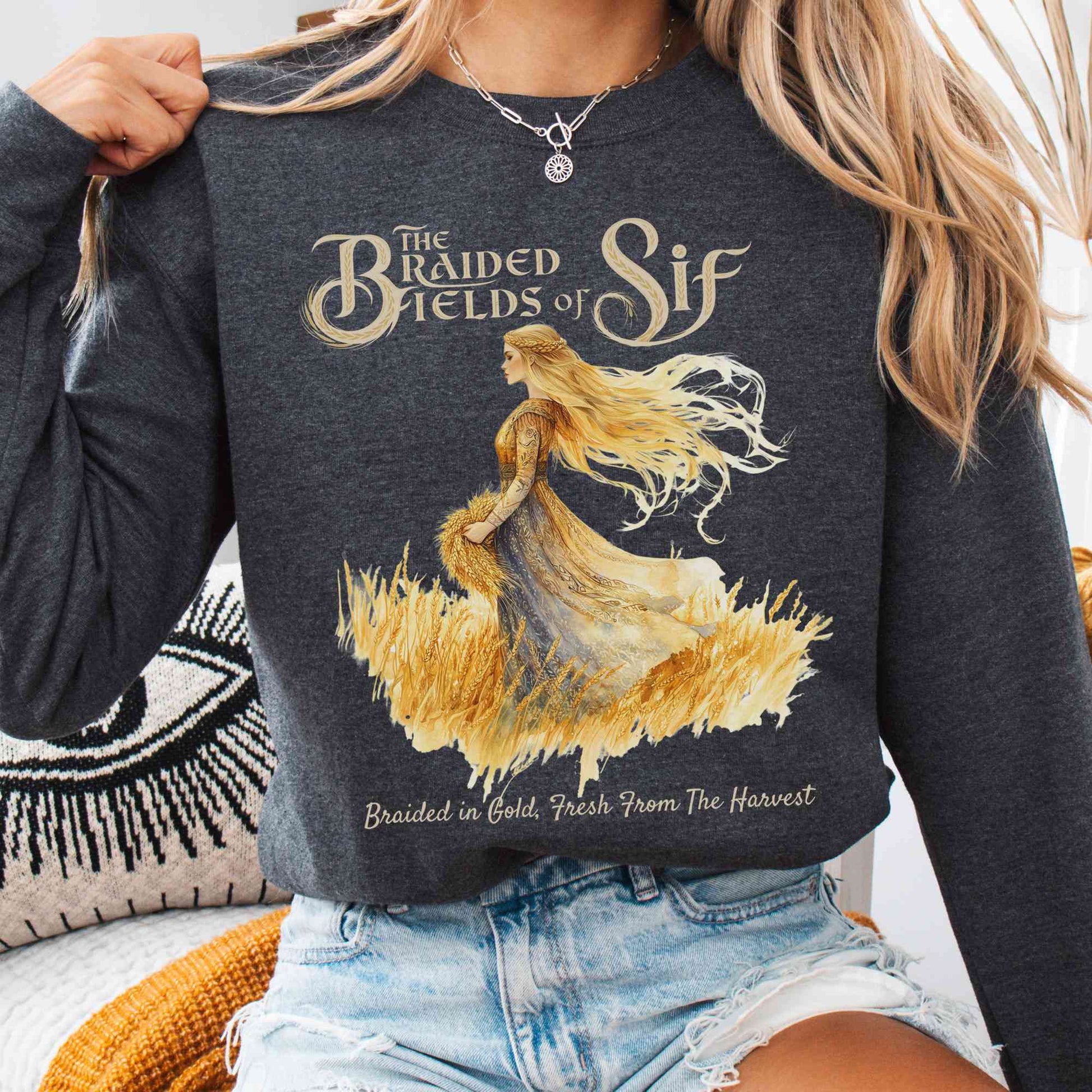 Sweatshirt Dark Heather / S The Braided Fields of Sif Norse Goddess Sweatshirt The Mystic Eden