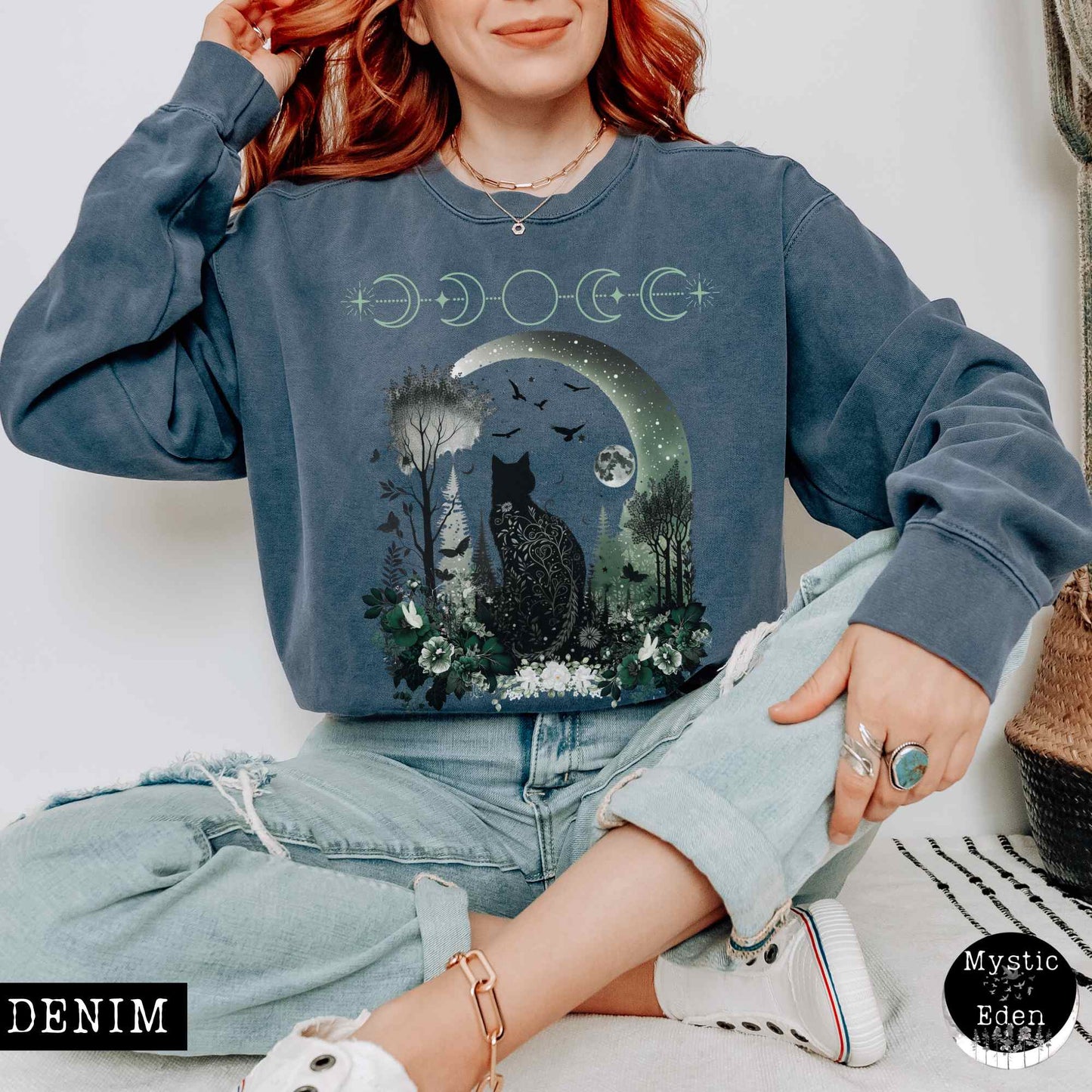 Sweatshirt Denim / S Mystical Black Cat Sweatshirt The Mystic Eden