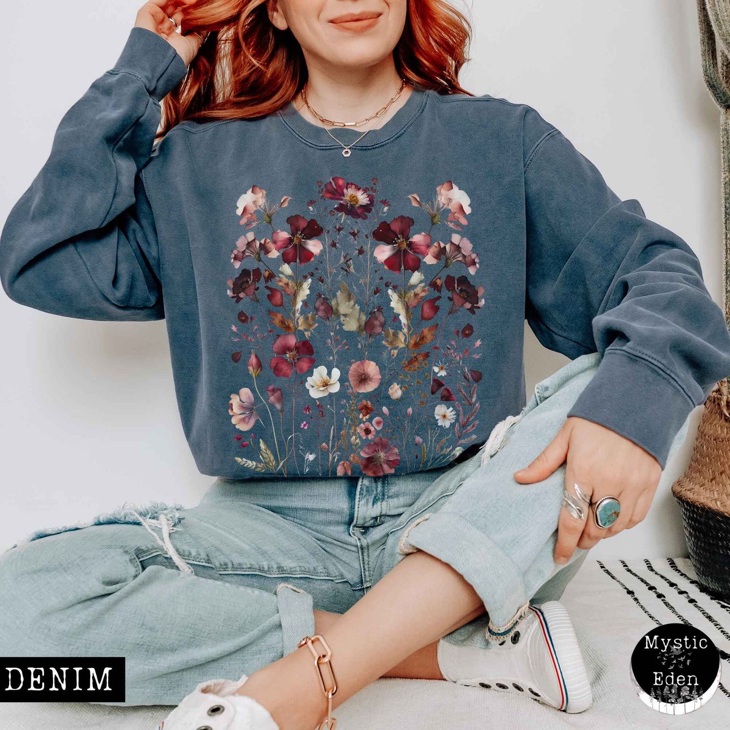 Sweatshirt Denim / S Vintage Maroon Floral Sweatshirt The Mystic Eden