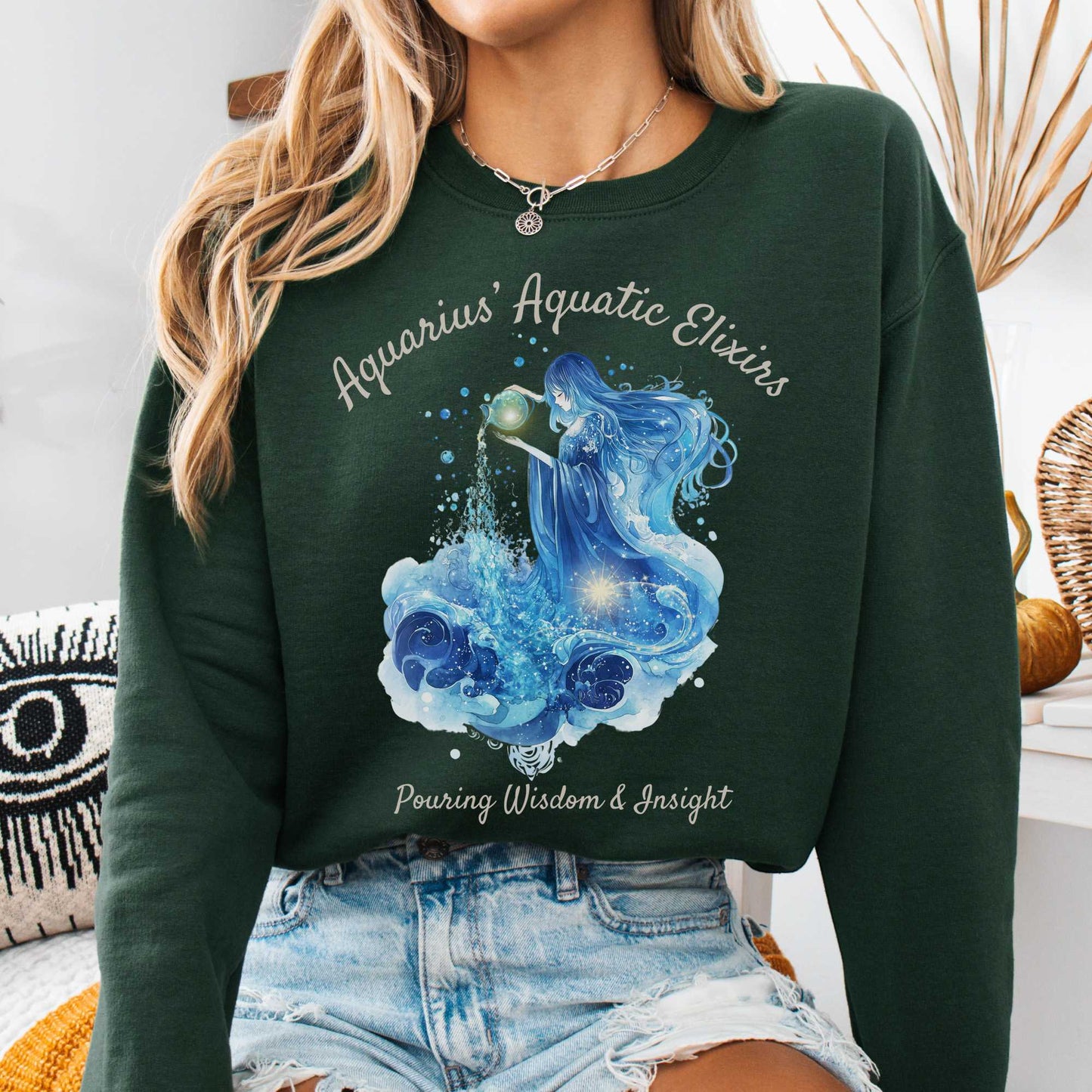 Sweatshirt Forest Green / S Aquarius' Aquatic Elixirs Zodiac Sweatshirt The Mystic Eden