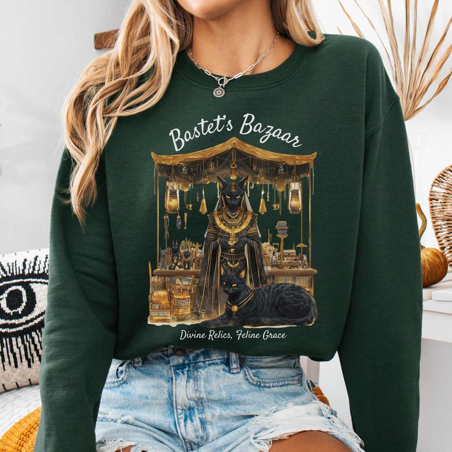 Sweatshirt Forest Green / S Bastet's Bazaar Goddess Sweatshirt The Mystic Eden