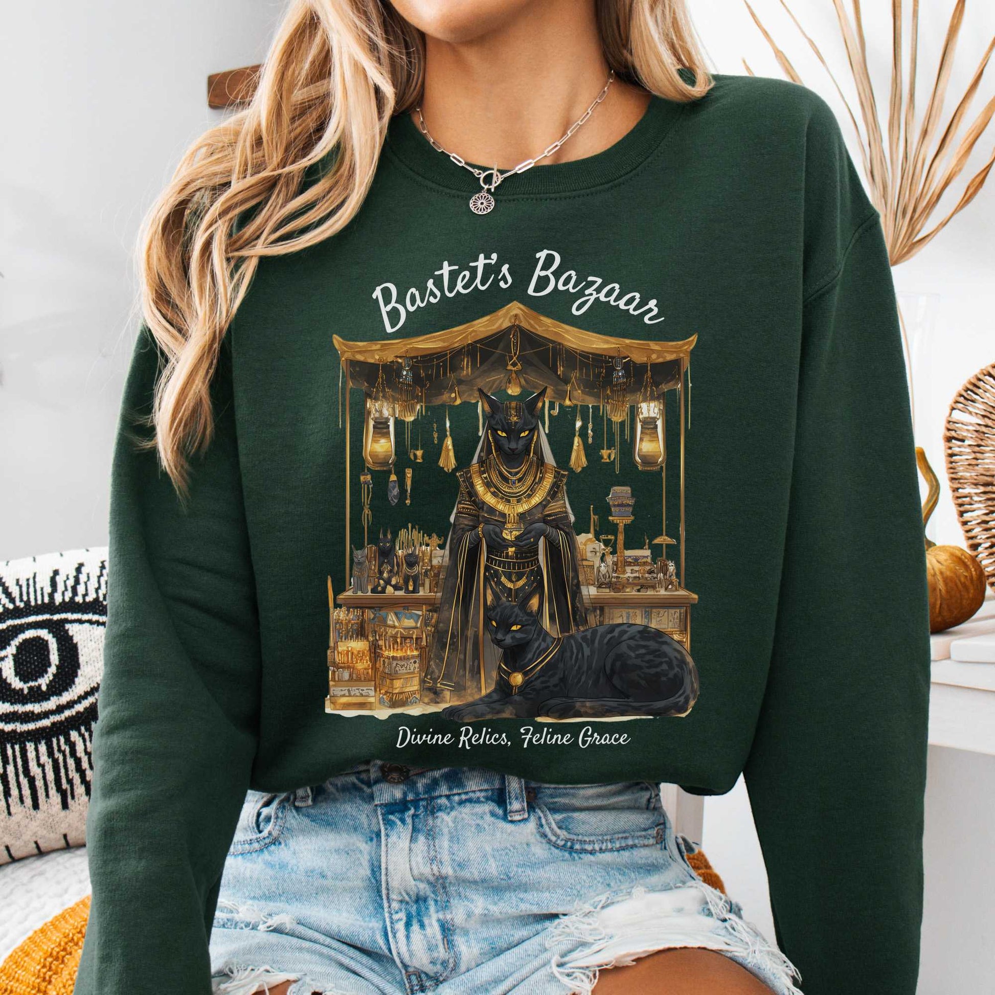 Sweatshirt Forest Green / S Bastet's Bazaar Goddess Sweatshirt The Mystic Eden
