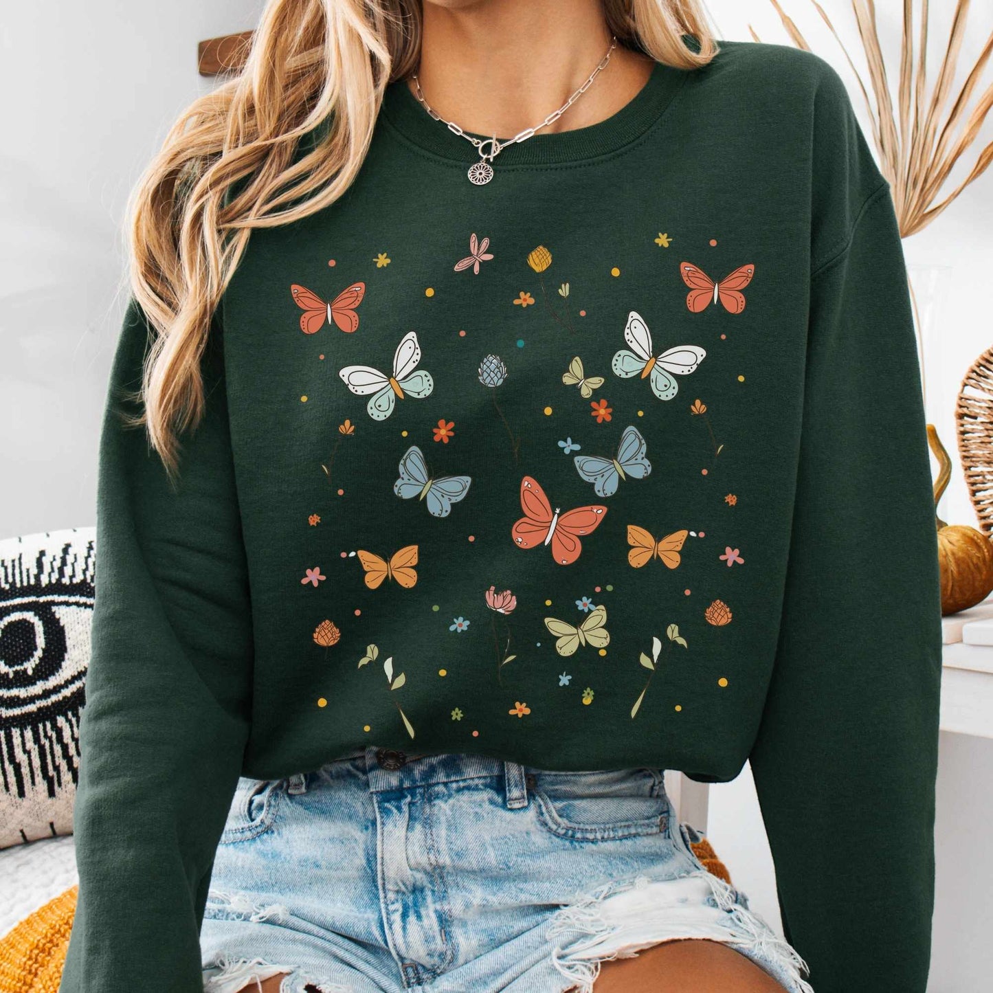 Sweatshirt Forest Green / S Bright Butterflies Sweatshirt The Mystic Eden