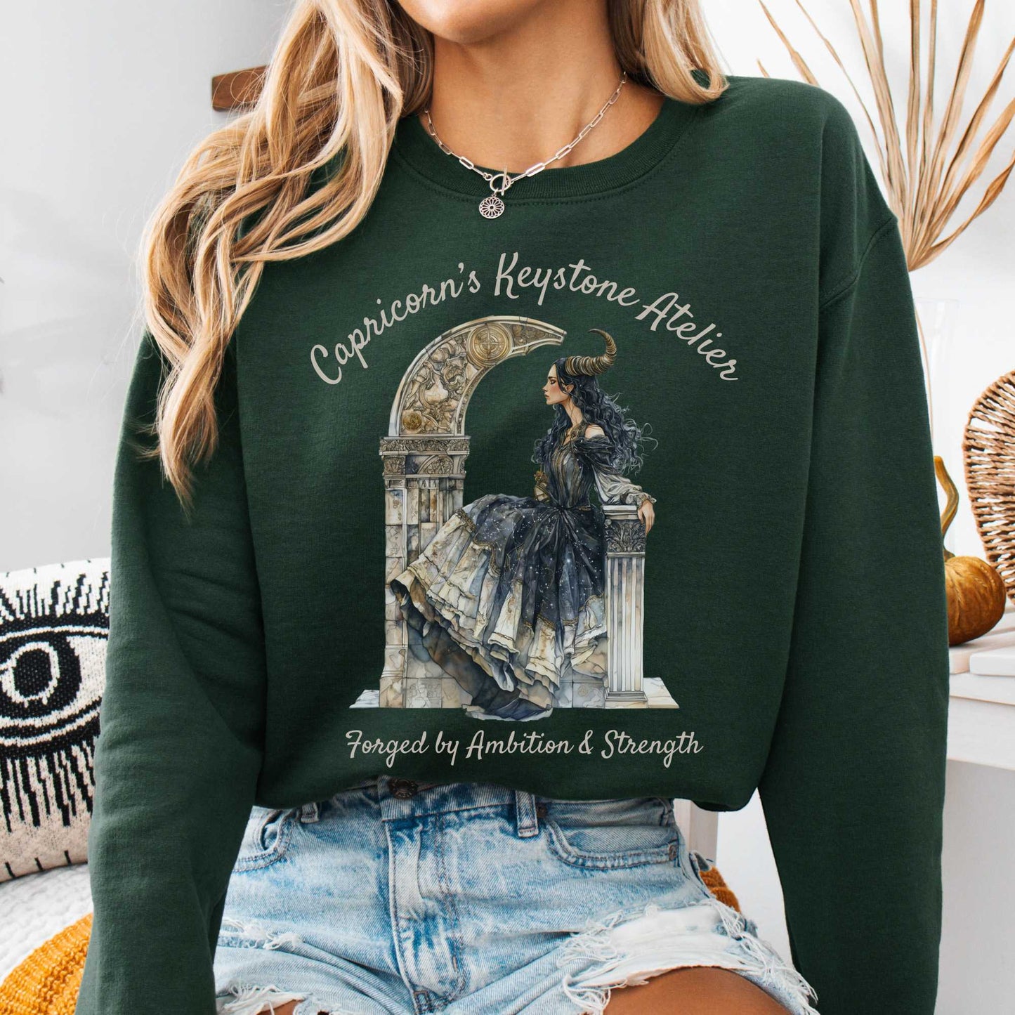 Sweatshirt Forest Green / S Capricorn's Keystone Atelier Zodiac Sweatshirt The Mystic Eden