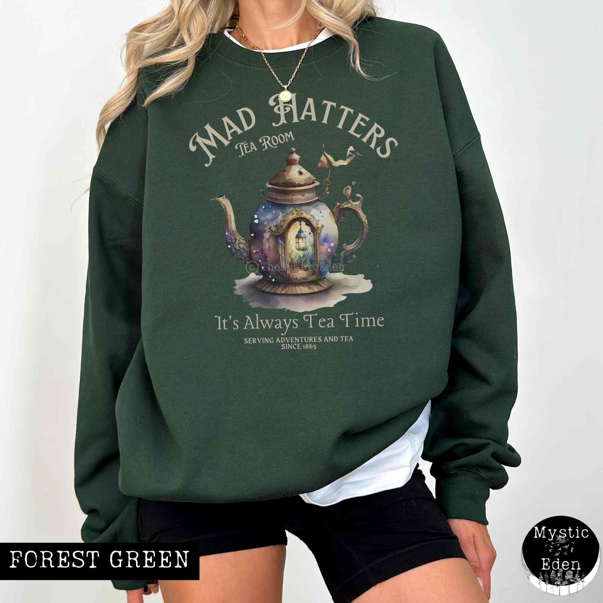Sweatshirt Forest Green / S Mad Hatter Sweatshirt Alice in Wonderland Sweater The Mystic Eden