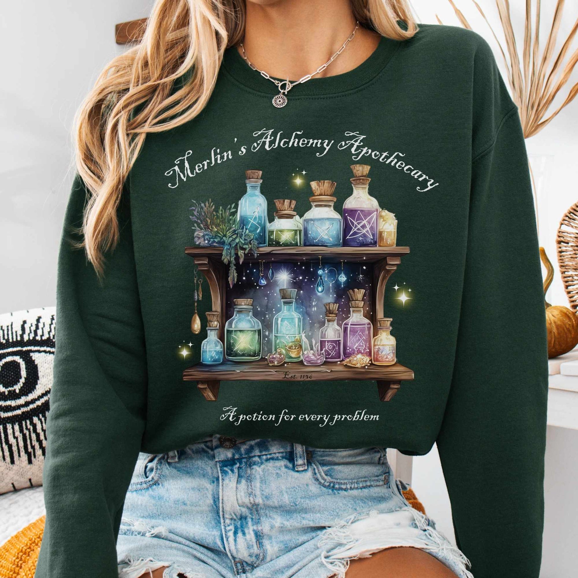 Sweatshirt Forest Green / S Merlin's Alchemy Apothecary Sweatshirt The Mystic Eden